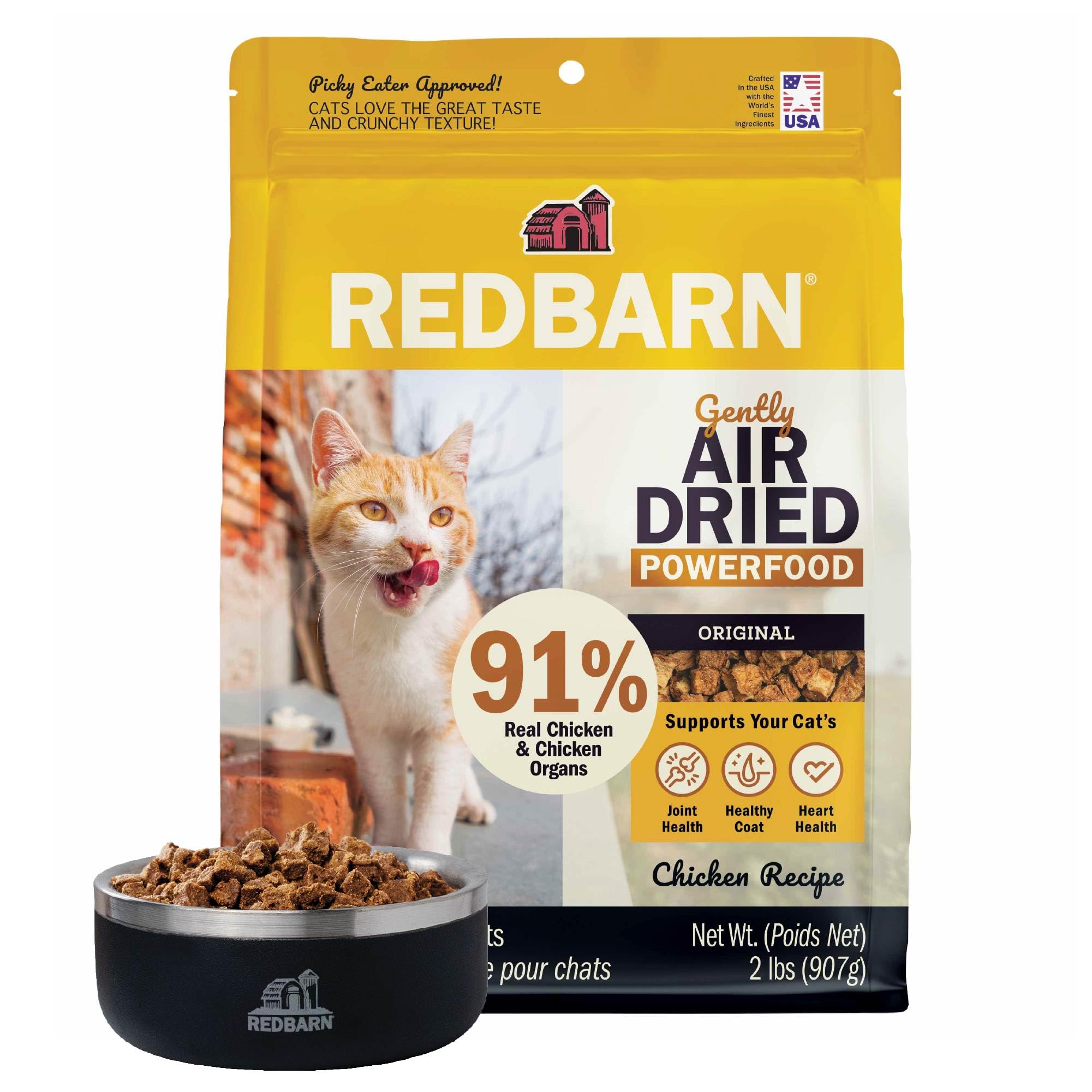 Redbarn Air Dried Powerfood for Cats with Real Chicken - Made in USA High Protein, Grain-Free Dry Cat Kitten Food Full Meal or T