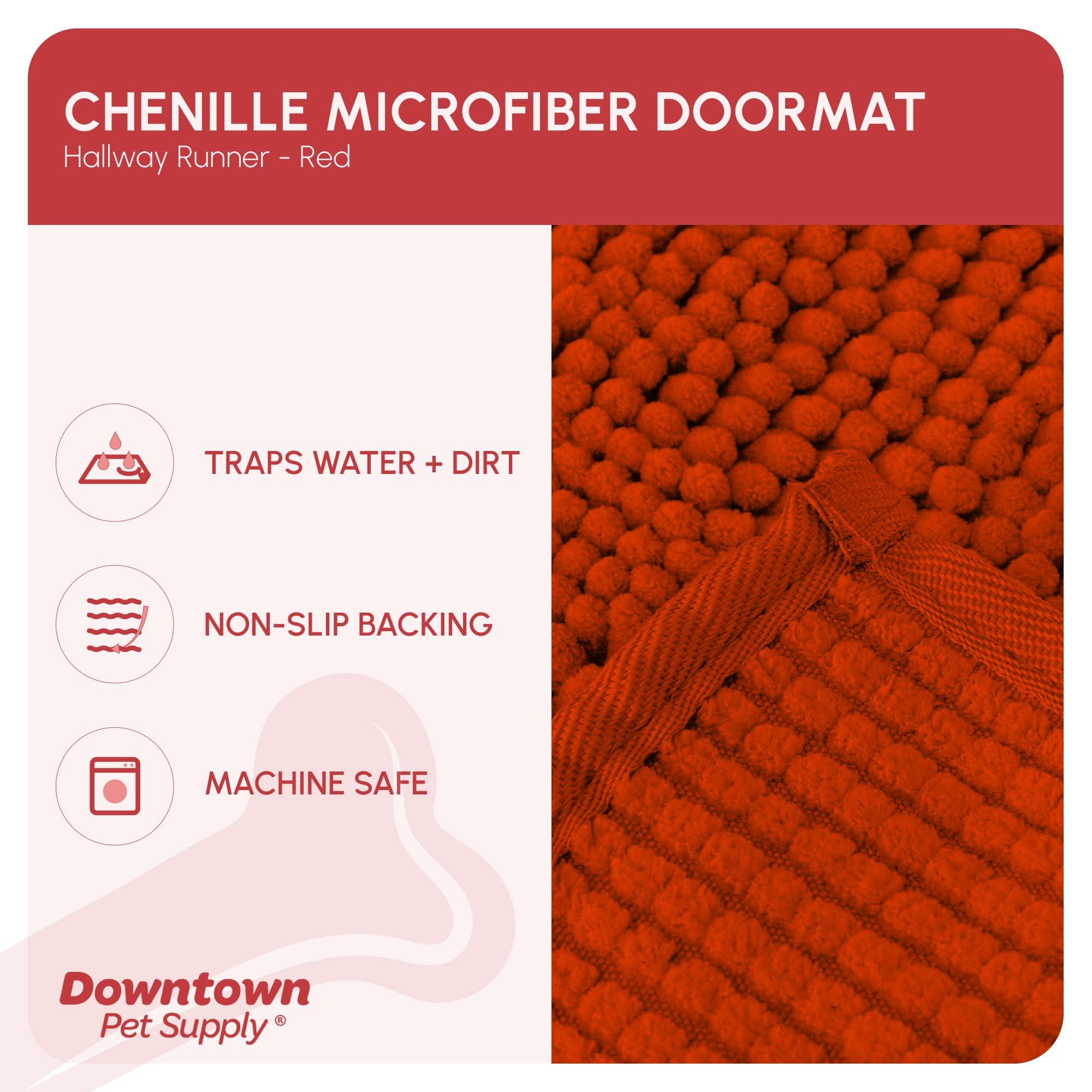 My Doggy Place Microfiber Dog Mat for Muddy Paws, 8 x 2 Red - Non-Slip, Absorbent and Quick-Drying Dog Paw Cleaning Mat, Washe