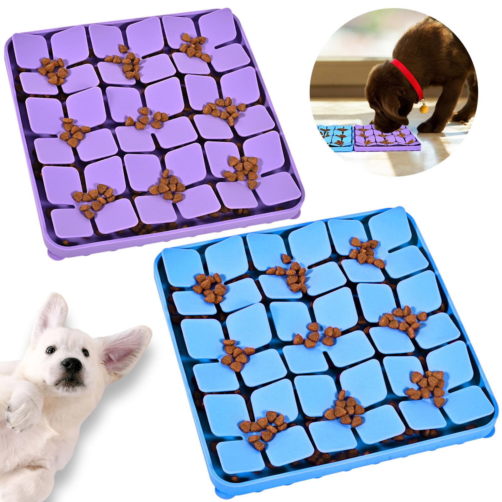 Ourmiao Silicone Snuffle Mat For Dogs 2 Pack, Silicone Dog Slow Feeder Lick Mat With Suction Cups, Dog Puzzle Feeder Toys Sniff 