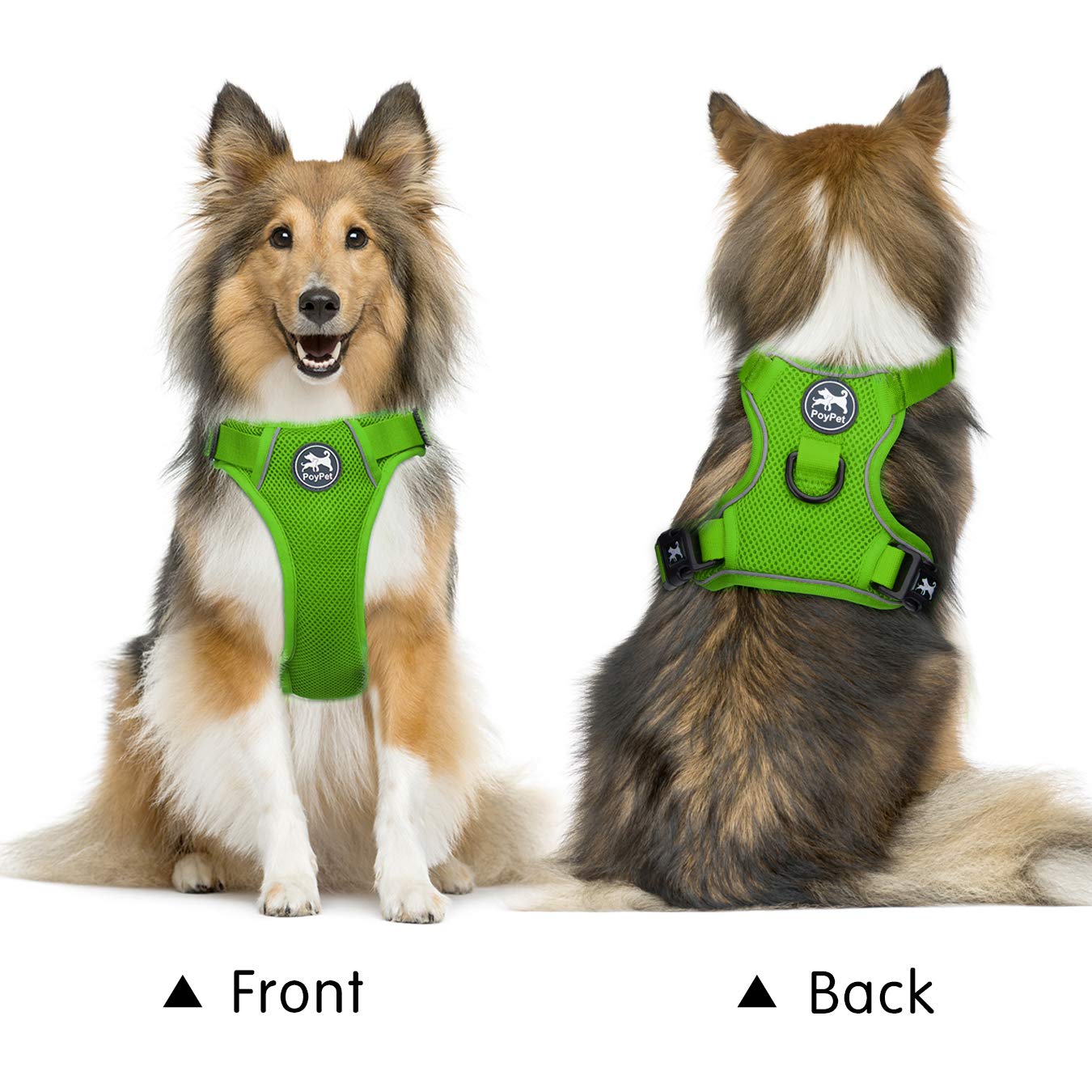 Poypet Reflective Soft Breathable Mesh Dog Harness Choke-Free Double Padded Vest With Adjustable Neck And Chest(Grass Green,L)