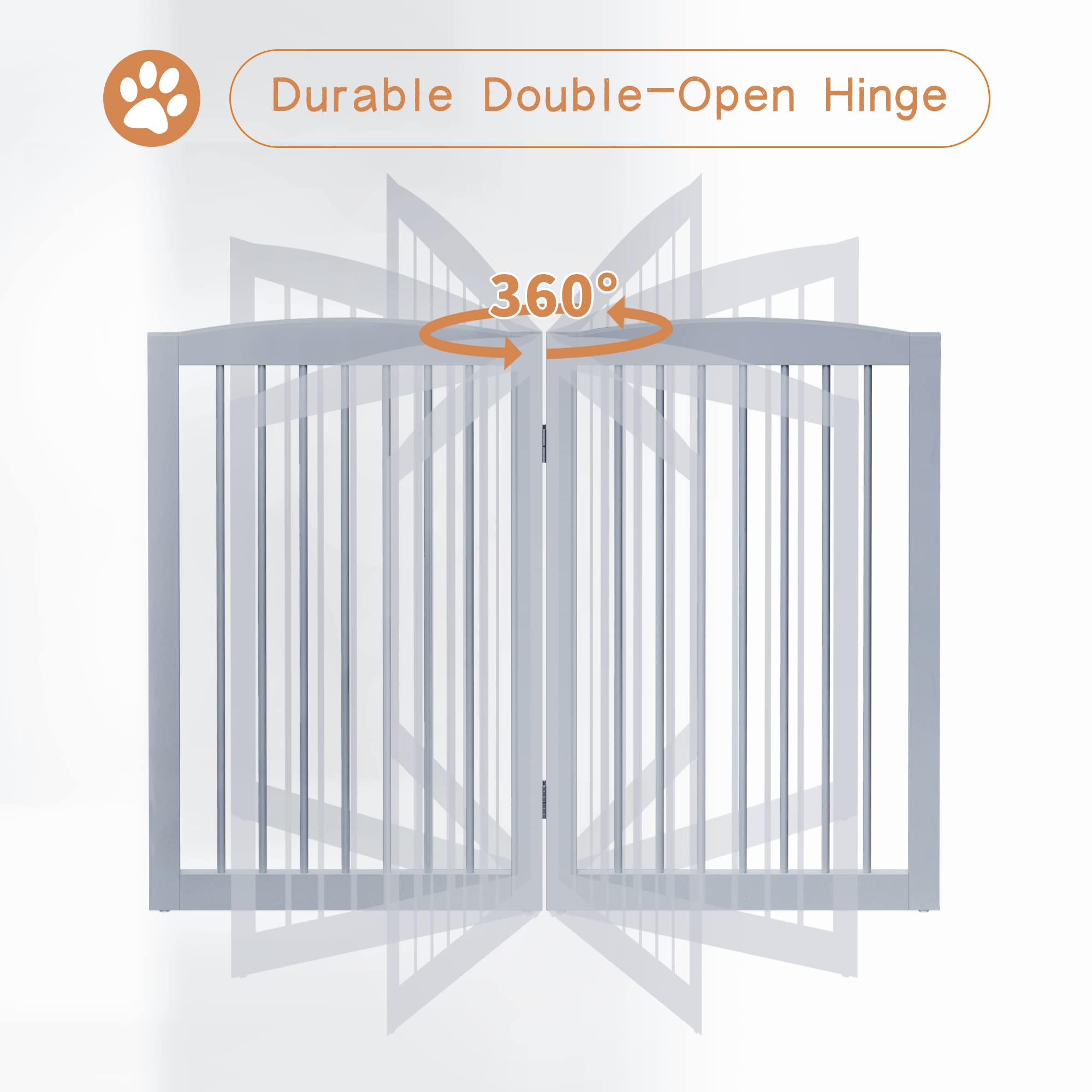 Pupetpo Freestanding Pet Gate For Dogs, Indoor Wooden Dog Gate For House, Foldable Dog Gate For Doorway, Stair,Hall, Step Over Pet Puppy Safety Fence Tall, 80 Inch Wide, 4 Panels 32',Grey