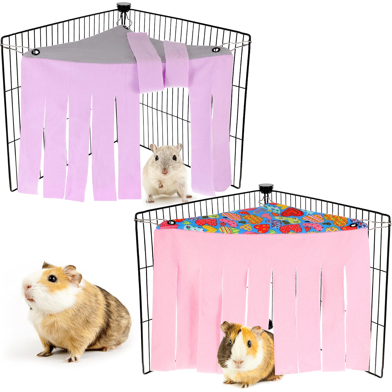Shappy 2 Pcs Guinea Pig Hideout Hideaway Corner Fleece Toys Cage Accessories Cute Ferret Hammock for Ferrets Chinchillas Hedgeho