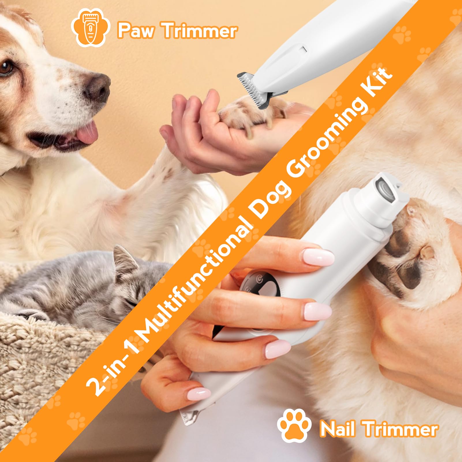 Dog Paw Trimmer For Grooming, 2 In 1 Dog Nail Trimmer With Light, Electric Dog Paw Hair Trimmer, Quiet Dog Clippers Grooming Kit