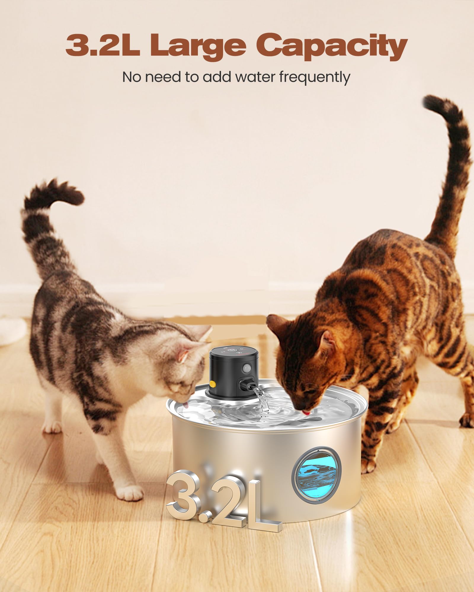 Cat Water Fountain Battery Powered: Cordless Cat Fountain Wireless - Rechargeable Pet Water Fountain Stainless Steel - 108Oz/3.2