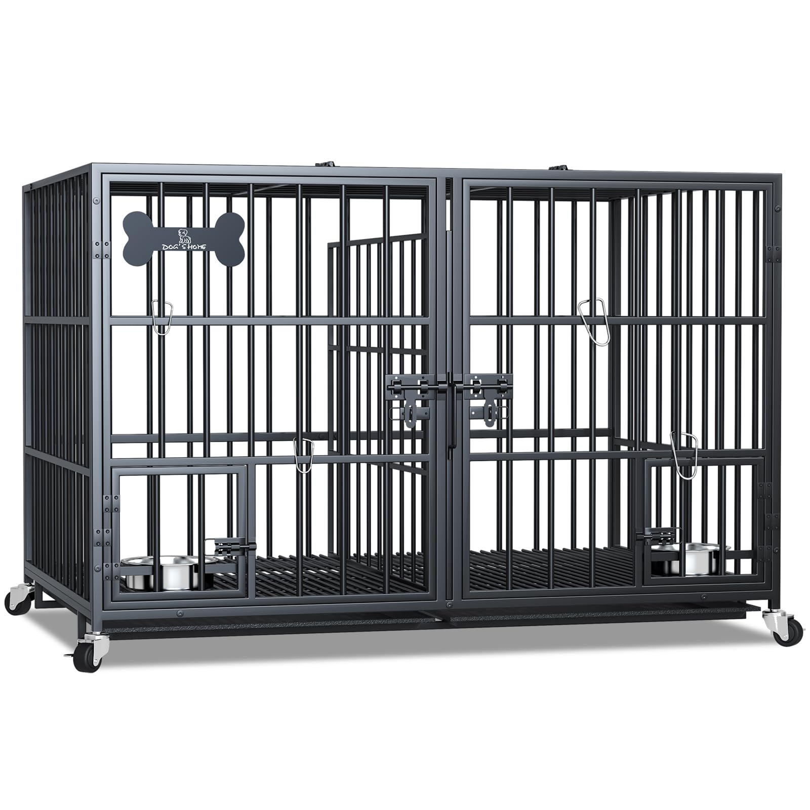 Aboxoo 48/42 Inch Xl Dog Crate For Large Dog/Double Medium Dogs,Heavy Duty Metal Dog Cages,All Metal Open Top,Dog Kennel Indoor 