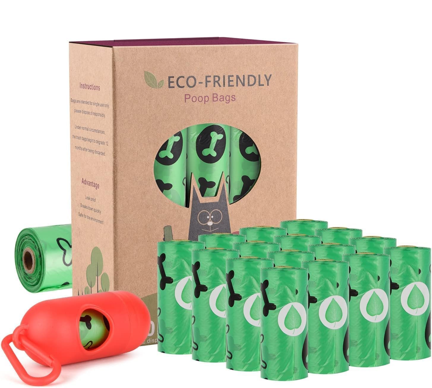 WDFAACK Biodegradable Dog Poo Bags with Holder-240 Large Poop Bags, Corn Starch Blended Compostable Poo Bag, Extra Thick Strong 