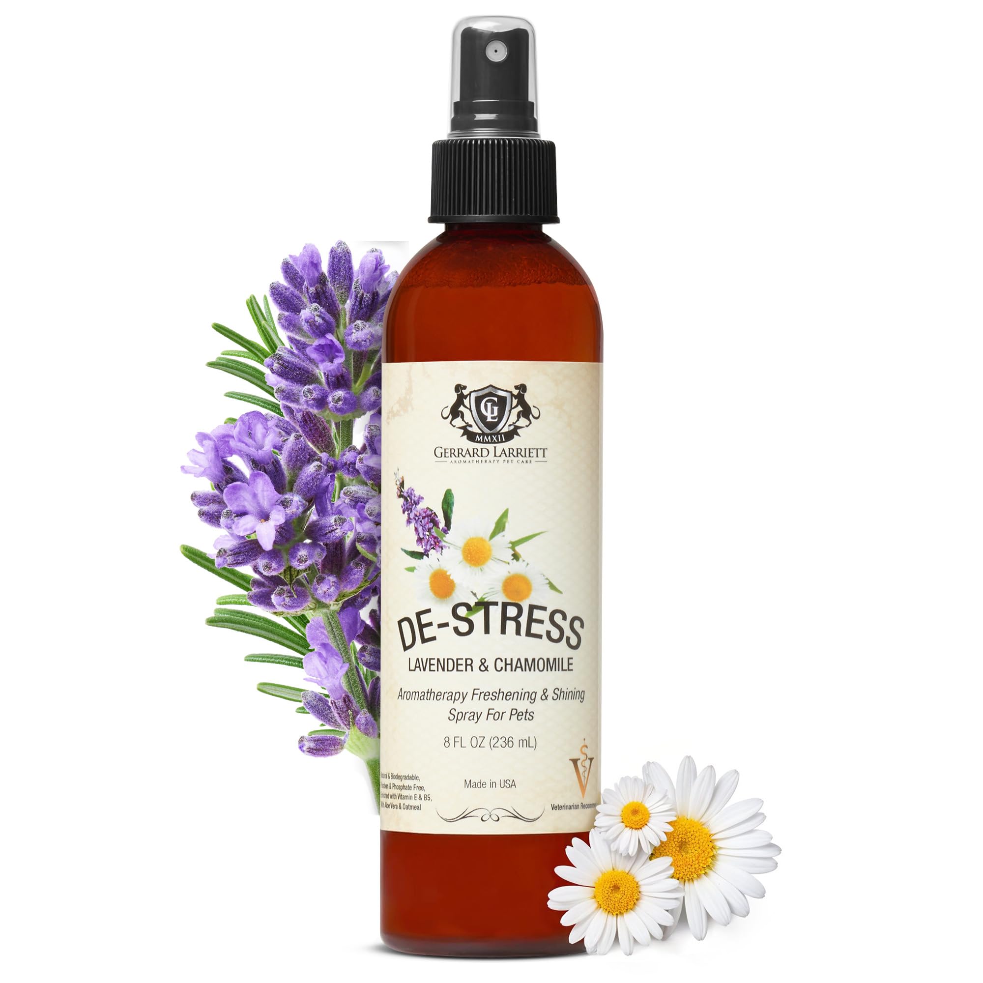 Gerrard Larriett Aromatherapy Pet Care: Aromatherapy Freshening & Shining Spray For Pets - Chamomile & Lavender Dog Spray Scent - Pet And Puppy Calming Products - Dog Calming Spray Comfort - 8 Fl Oz