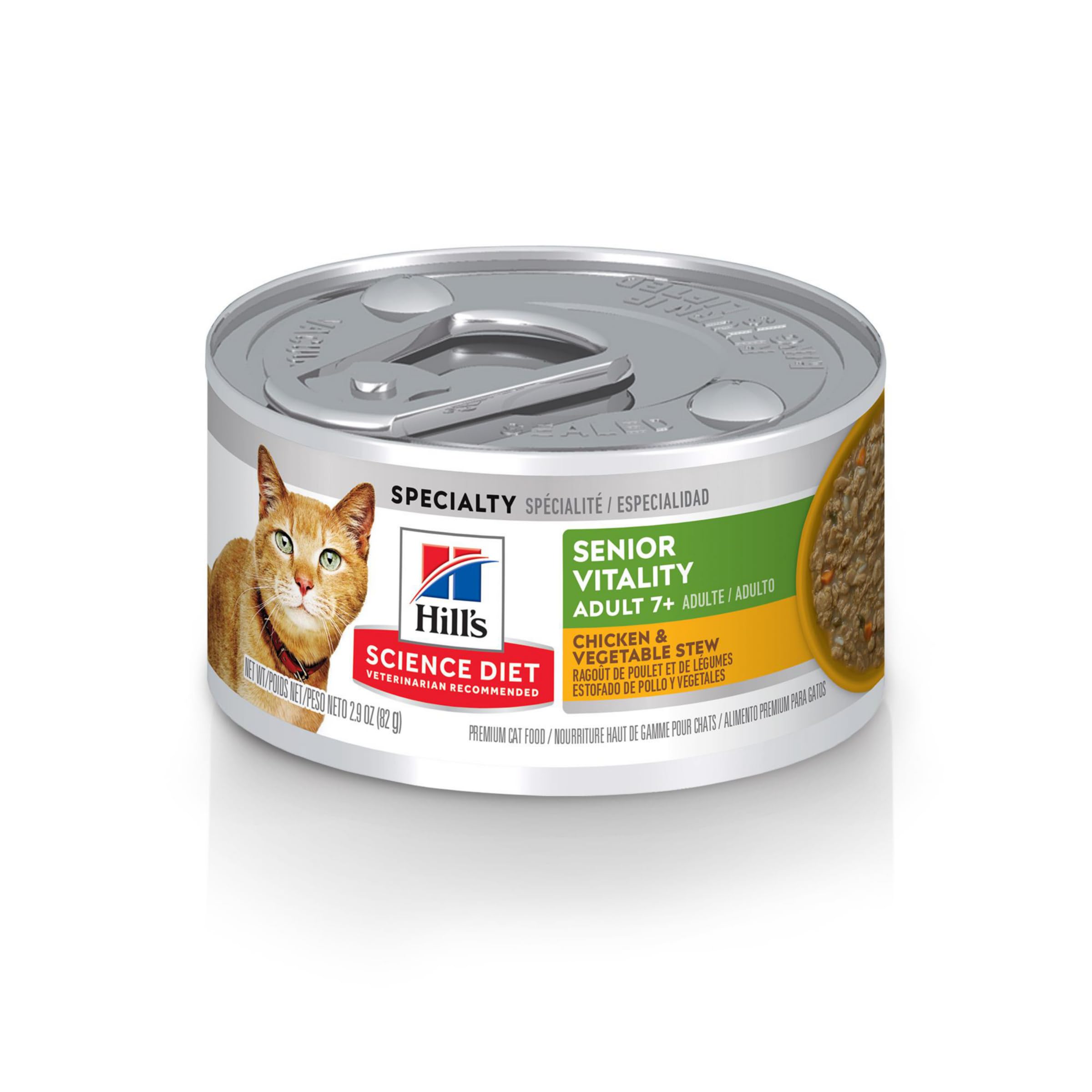 Hills Science Diet Senior Vitality, Senior Adult 7+, Senior Premium Nutrition, Wet Cat Food, Chicekn & Vegetables Stew, 2.9 oz 