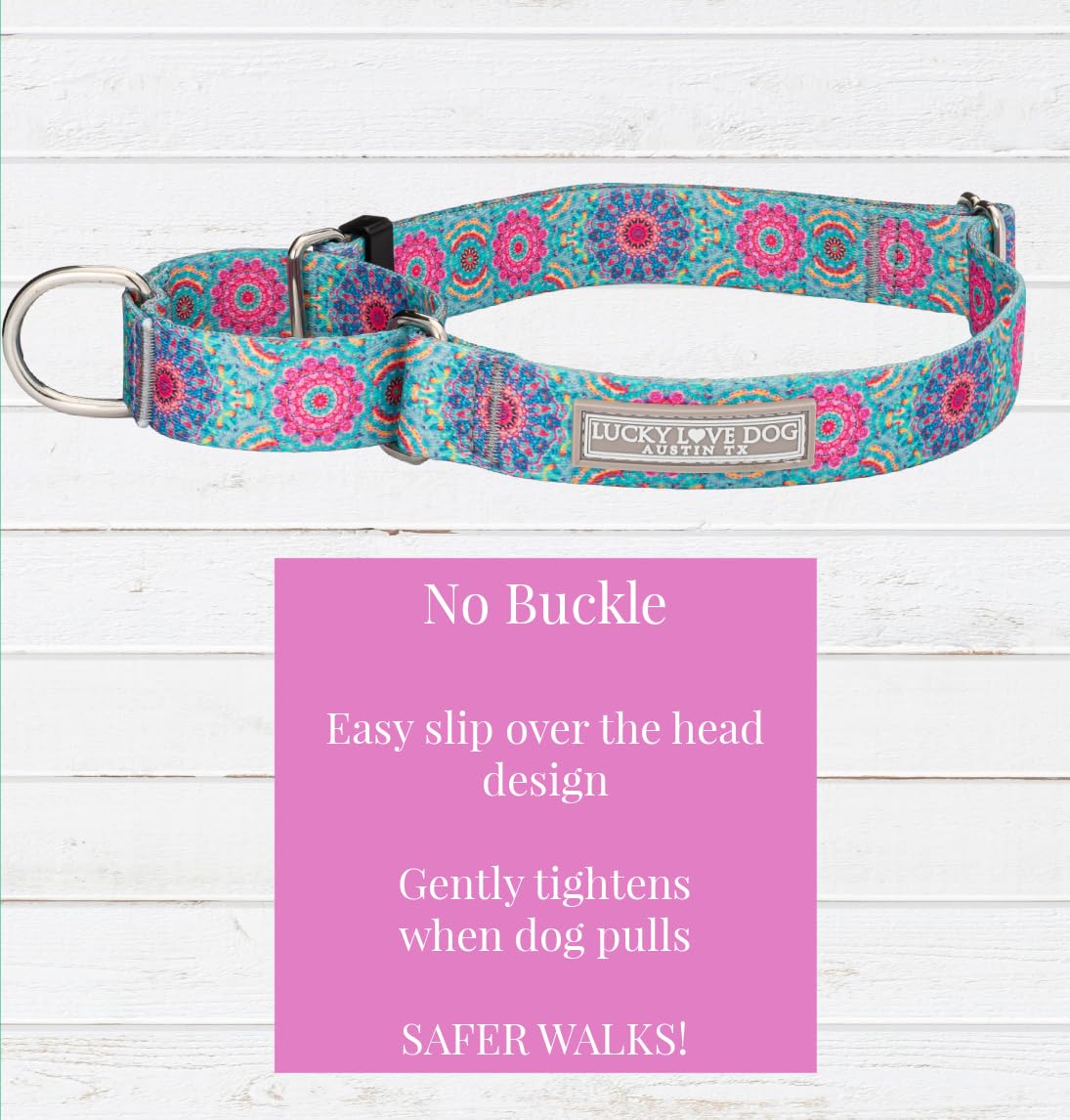 Lucky Love Dog Martingale Dog Collar & Leash - Adjustable, No-Slip, Durable, Comfortable, Soft Webbing, & Stylish Patterned Coll