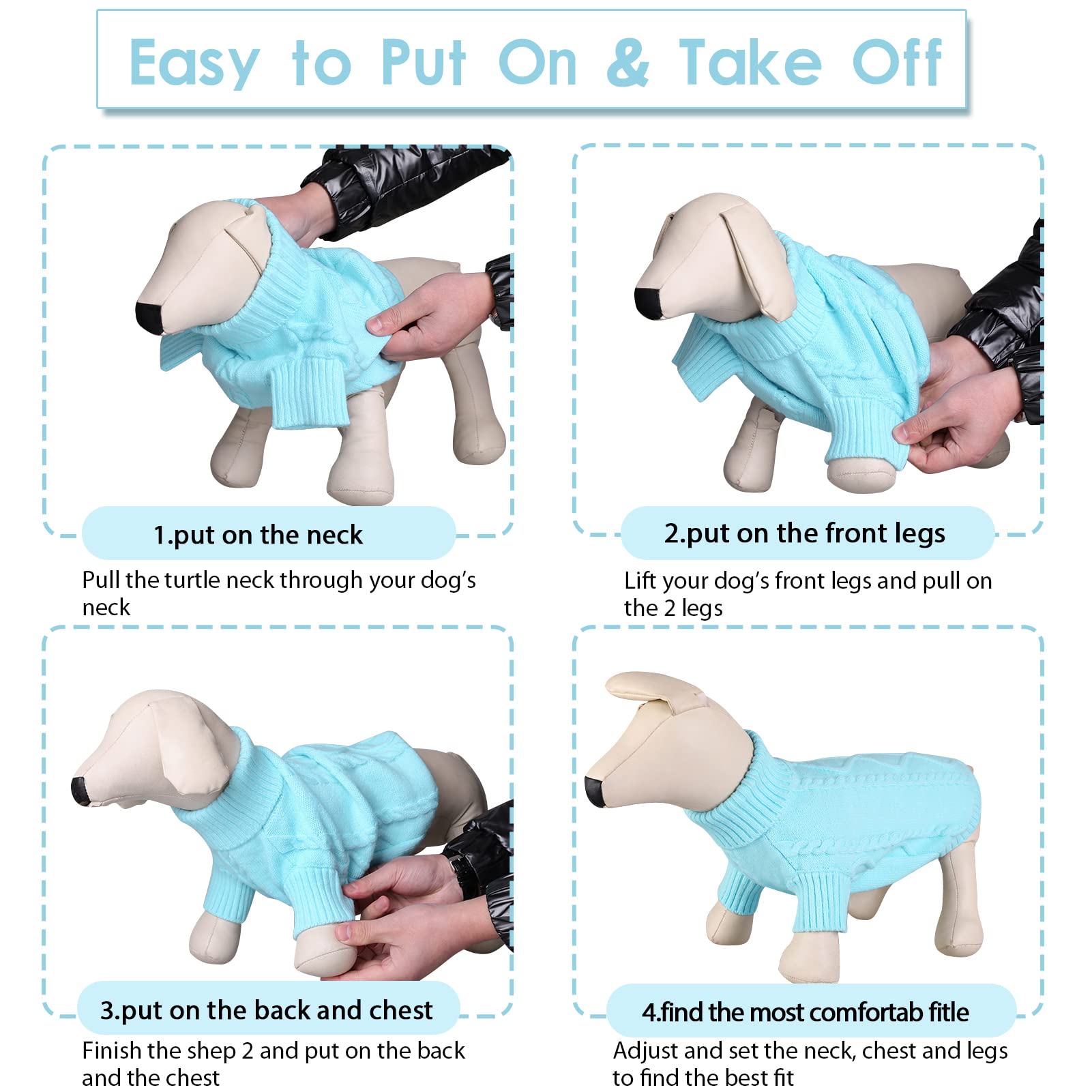 Queenmore Small Dog Pullover Sweater, Cold Weather Cable Knitwear, Classic Turtleneck Thick Warm Clothes For Chihuahua, Bulldog,
