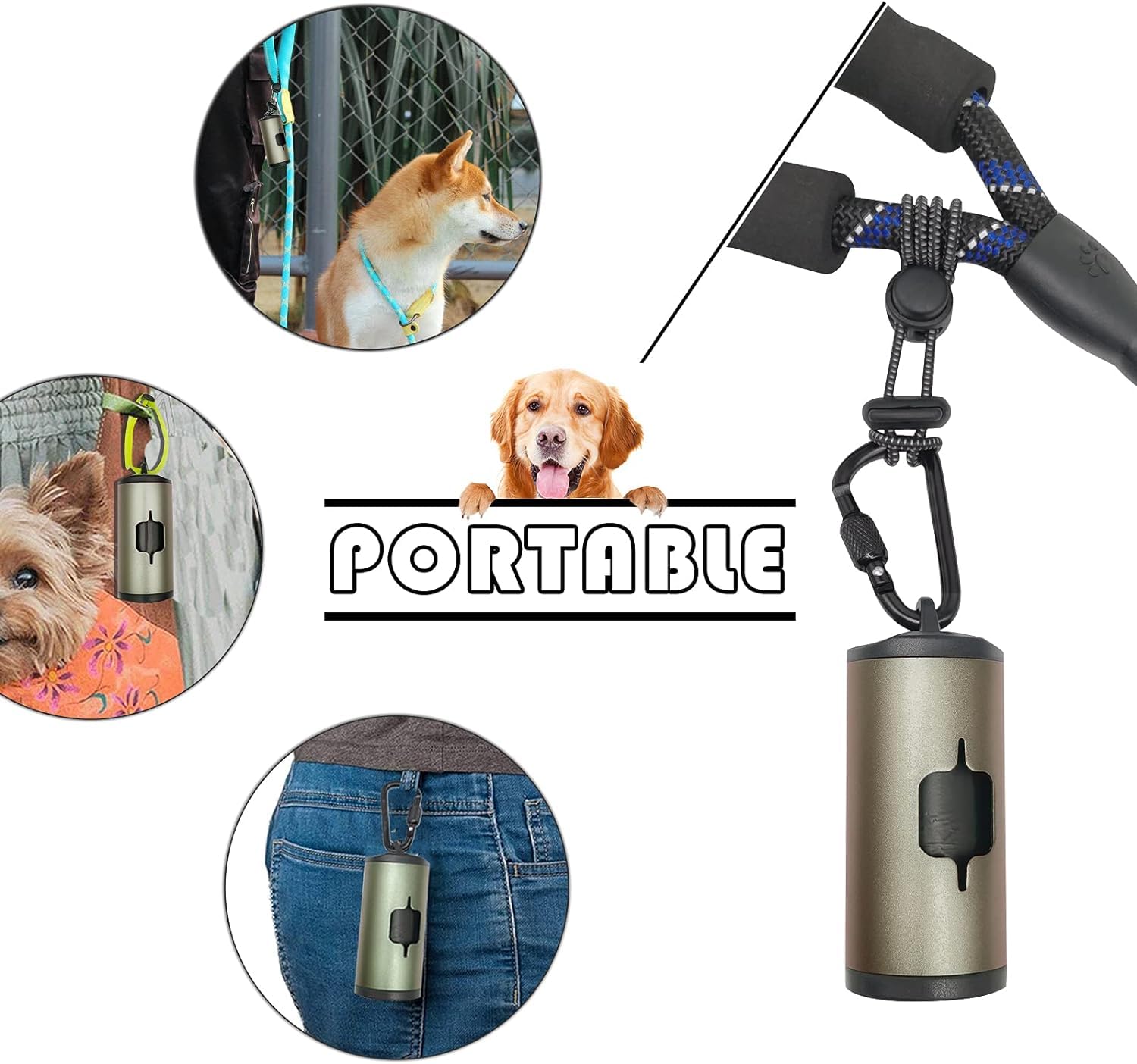 Shaouman Metal Dog Poop Bags Holder Aluminum Poo Bags Dispenser With Pet Waste Bags 3 Leash Clasp And Elastic Rope For Used Bags(1 Holder 135 Bags,Dark Green)