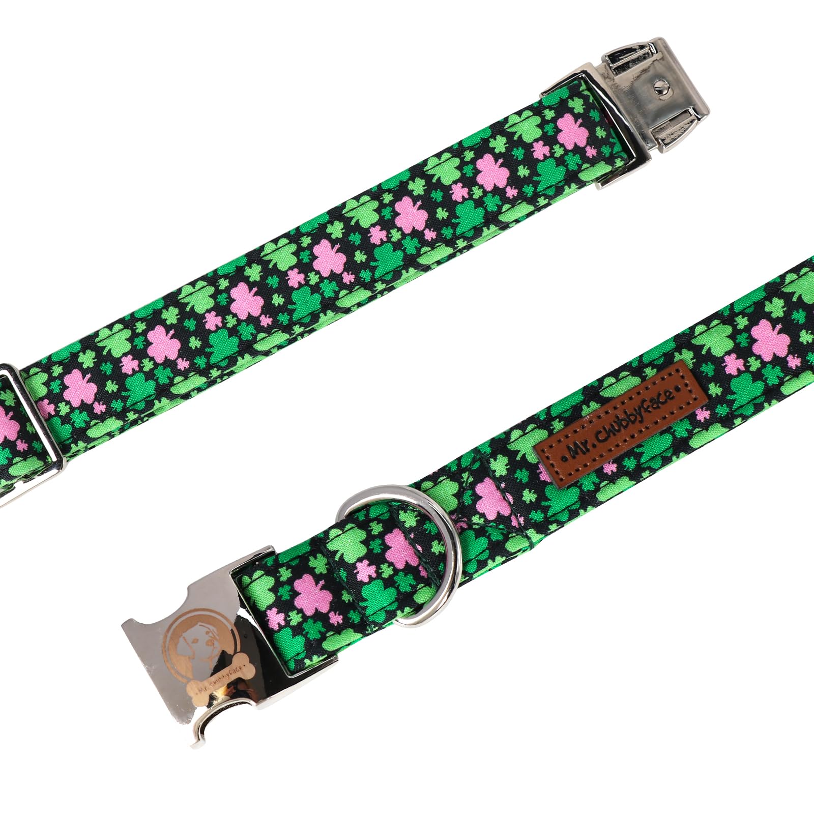 Mr. Chubbyface St.Patrick'S Clover Dog Collar, Green Clovers Shamrock Adjustable Dog Collar, Cute St.Patrick'S Collar For Small