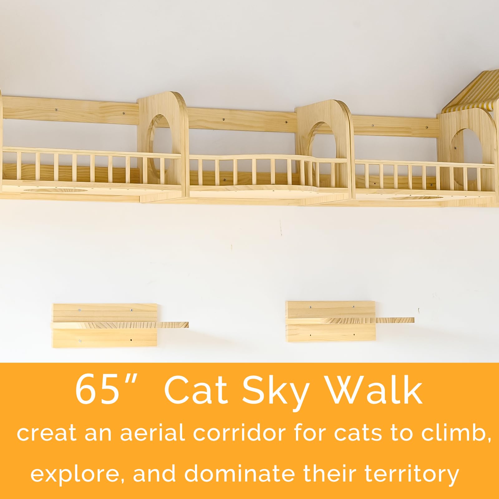 Cat Wall Shelves and Furniture Set with Condos, Perches, Bridge Ladders, Sisal Scratching Posts - Steps and Houses for Cats (D)