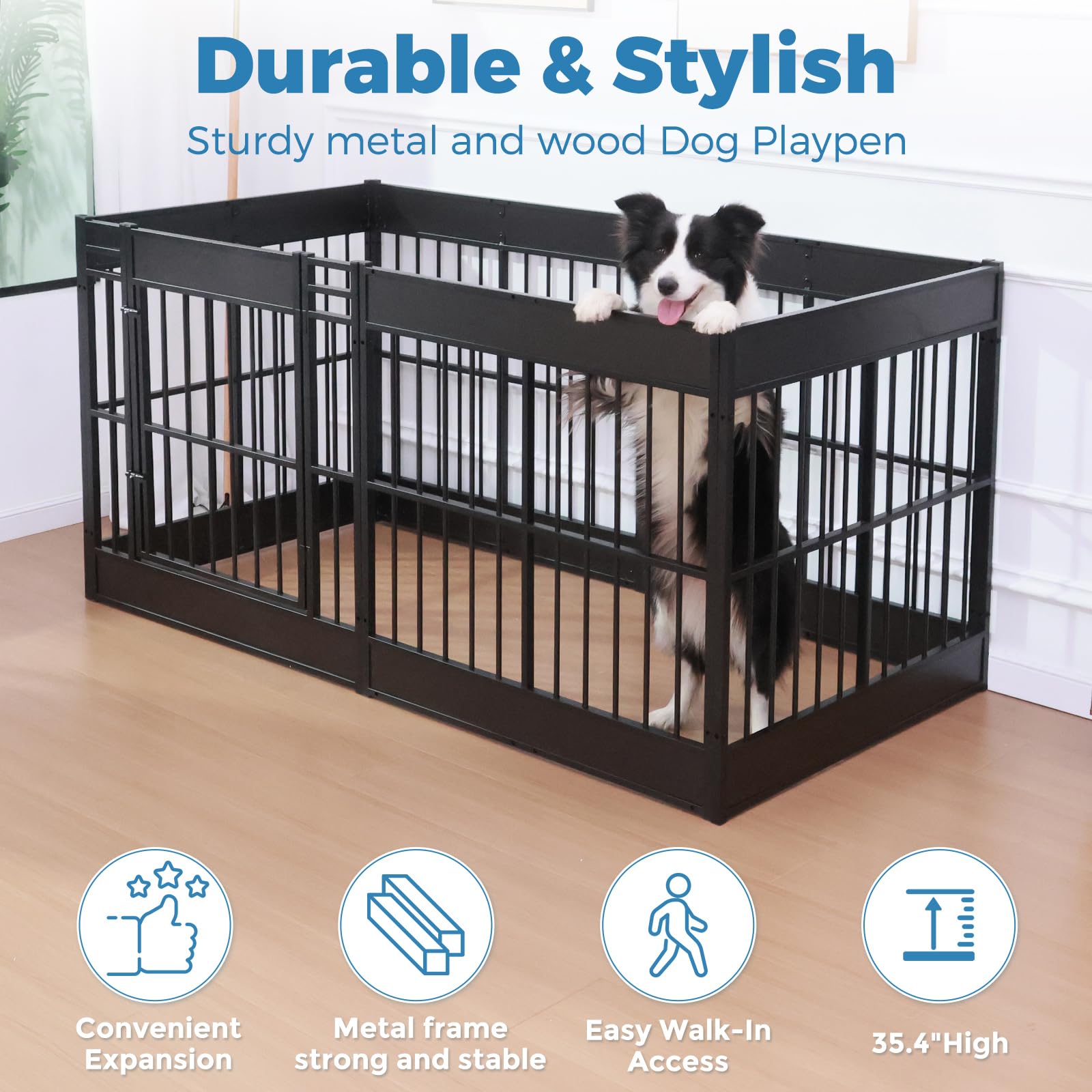 Dog Playpen, 35.4' Height Dog Pen Indoor, Heavy Duty, Safe And Sturdy, Furniture Style Puppy Pen