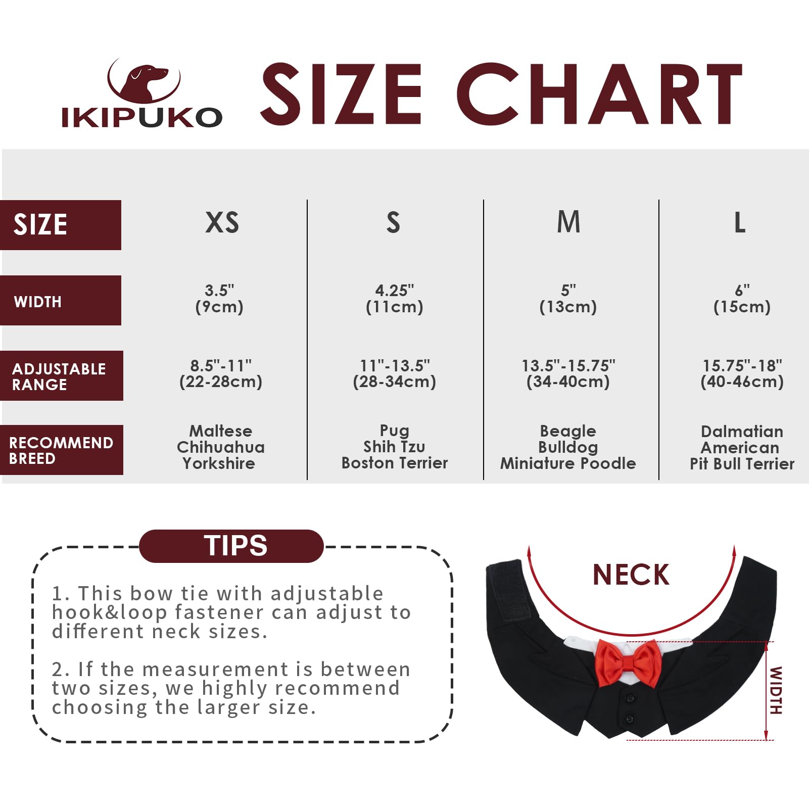 Ikipuko Xs Tuxedo Wedding Bandana Suit And Tie For Formal Wear - Adjustable Collar Red Bowtie Outfit For Parties Birthday Costum