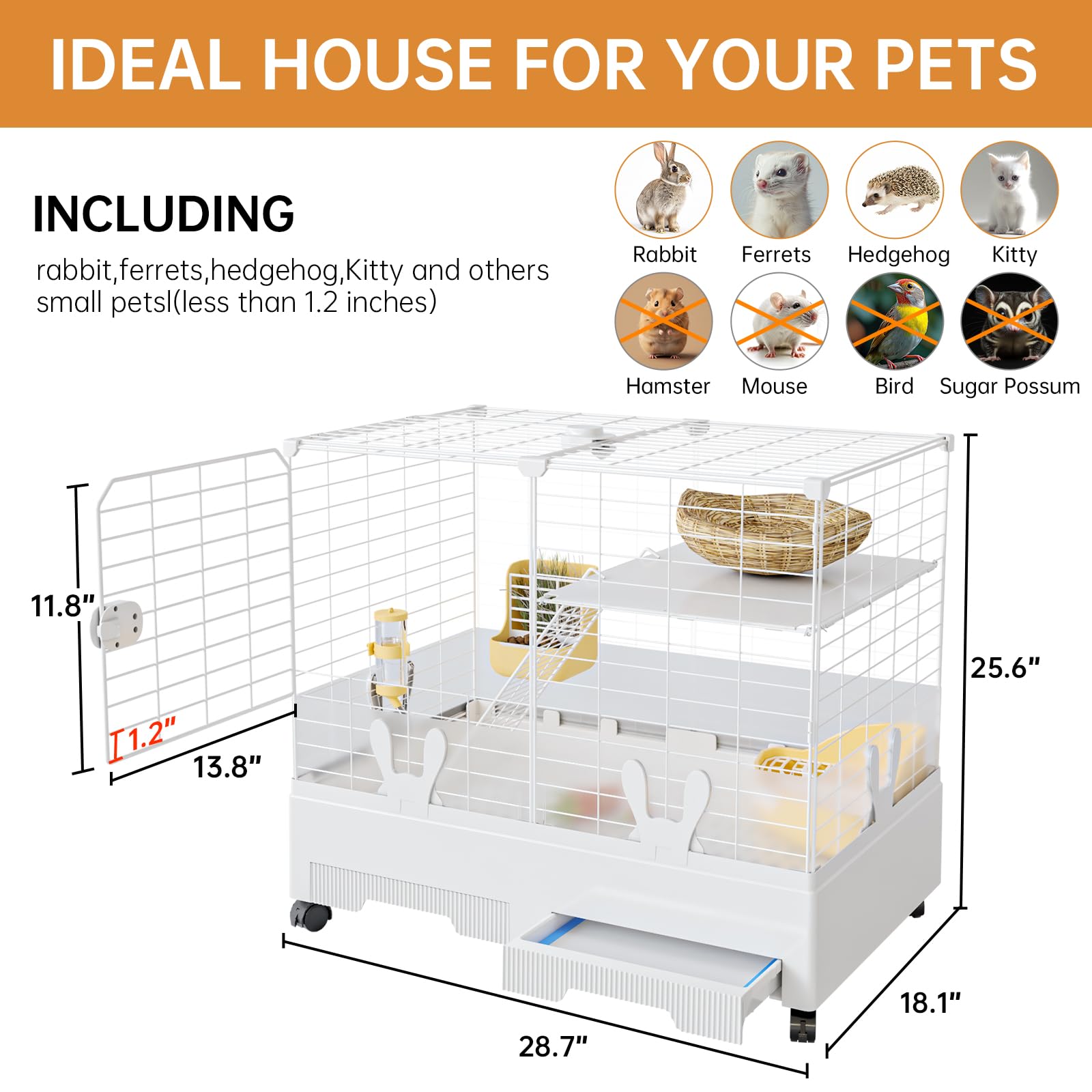 Oneluck Bunny Cage Indoor Rabbit Hutch With Pull Out Tray Rabbit, Guinea Pig, Chinchillas, And Small Animal Cage