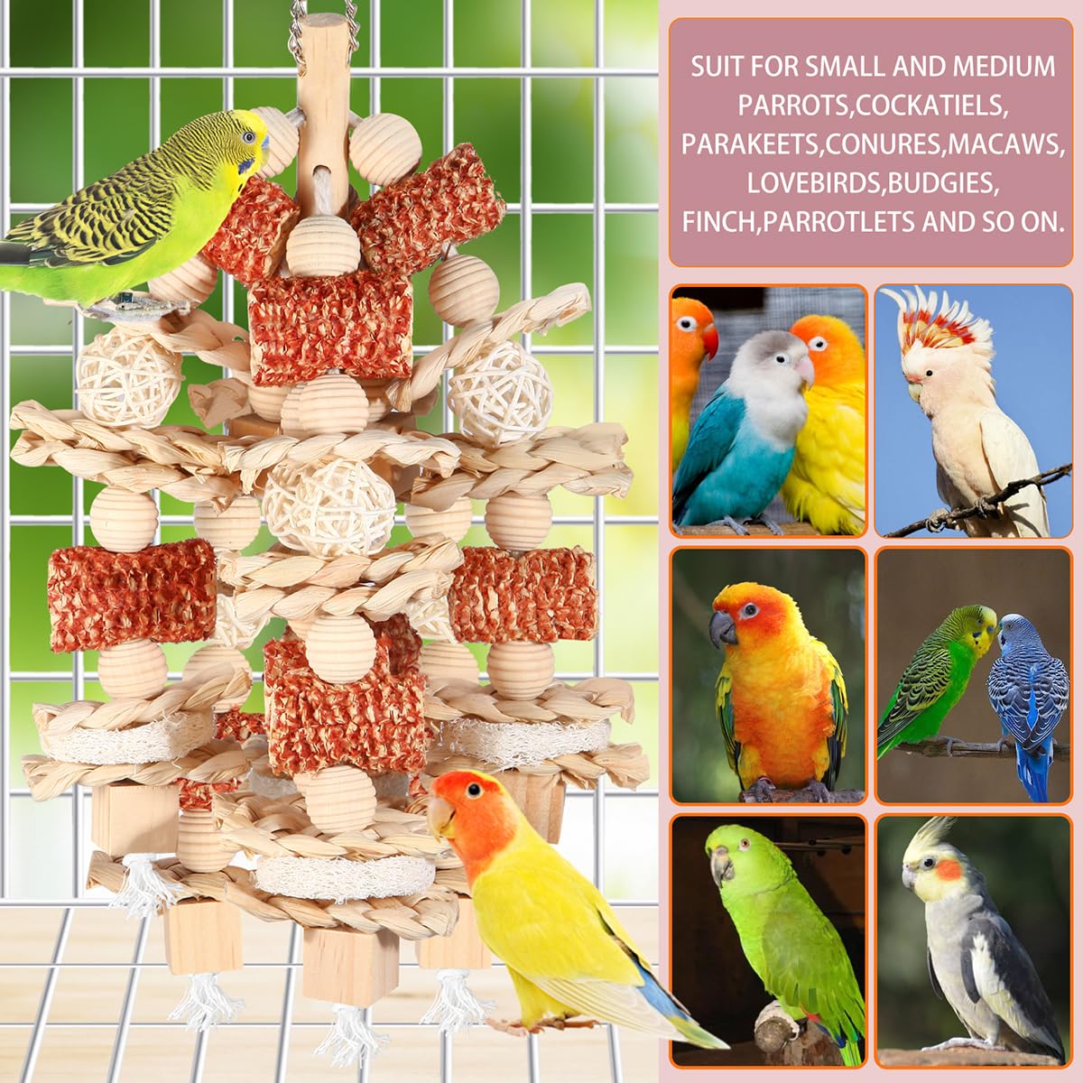 Bird Toys - Natural Corn Cob And Loofah Slices For Large Parrots, Like African Grey, Macaws, Cockatoos And Amazon Parrot - Woode