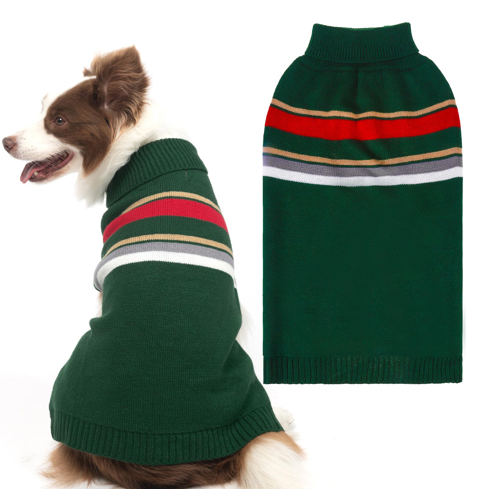 PAWCHIE Dog Sweater for Large Size Girls Boys, Warm Coat Turtleneck Thick Clothes With Leash Hole, Stretchy Knitted Outfit for S
