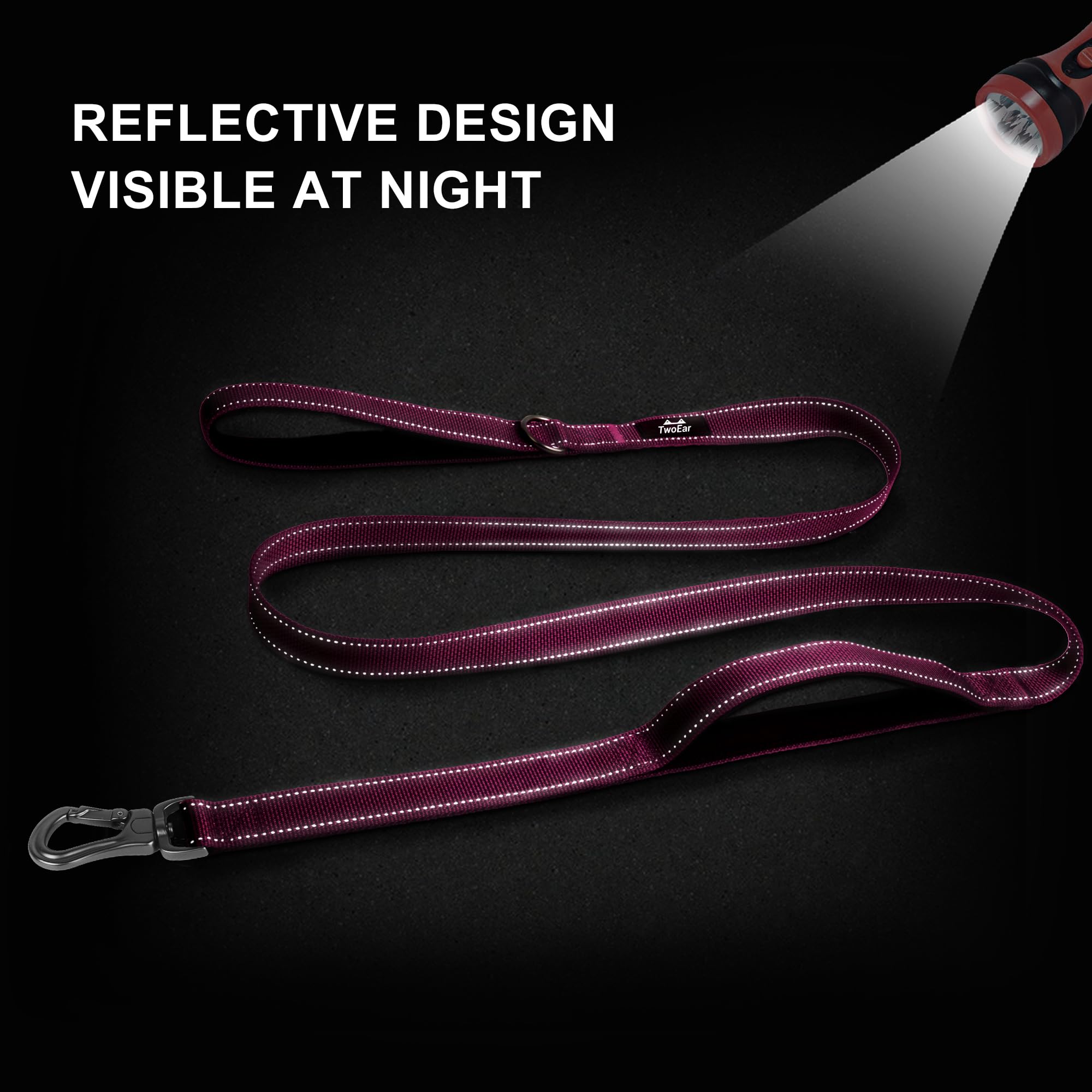 TwoEar Dog Leash - 4FT 1IN Nylon Rose with 2 Padded Handles & Reflective Auto Lock Hook for Small, Medium, and Large Dogs