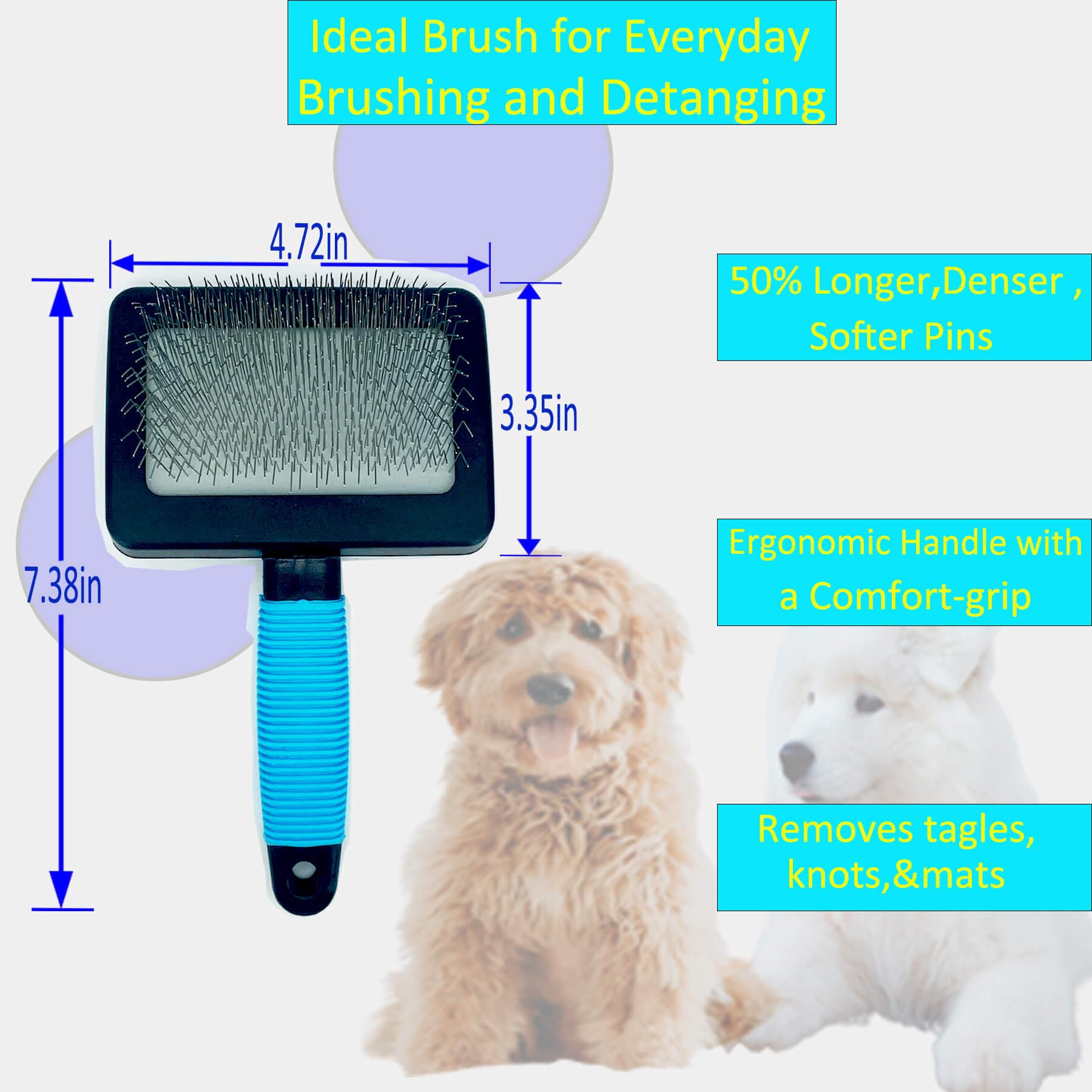 Dog Brush For Long Haired Dogs Poodles-Dog Brushes For Grooming&Shedding-Large Firm Slicker Brush For Goldendoodles-With Soft Ma