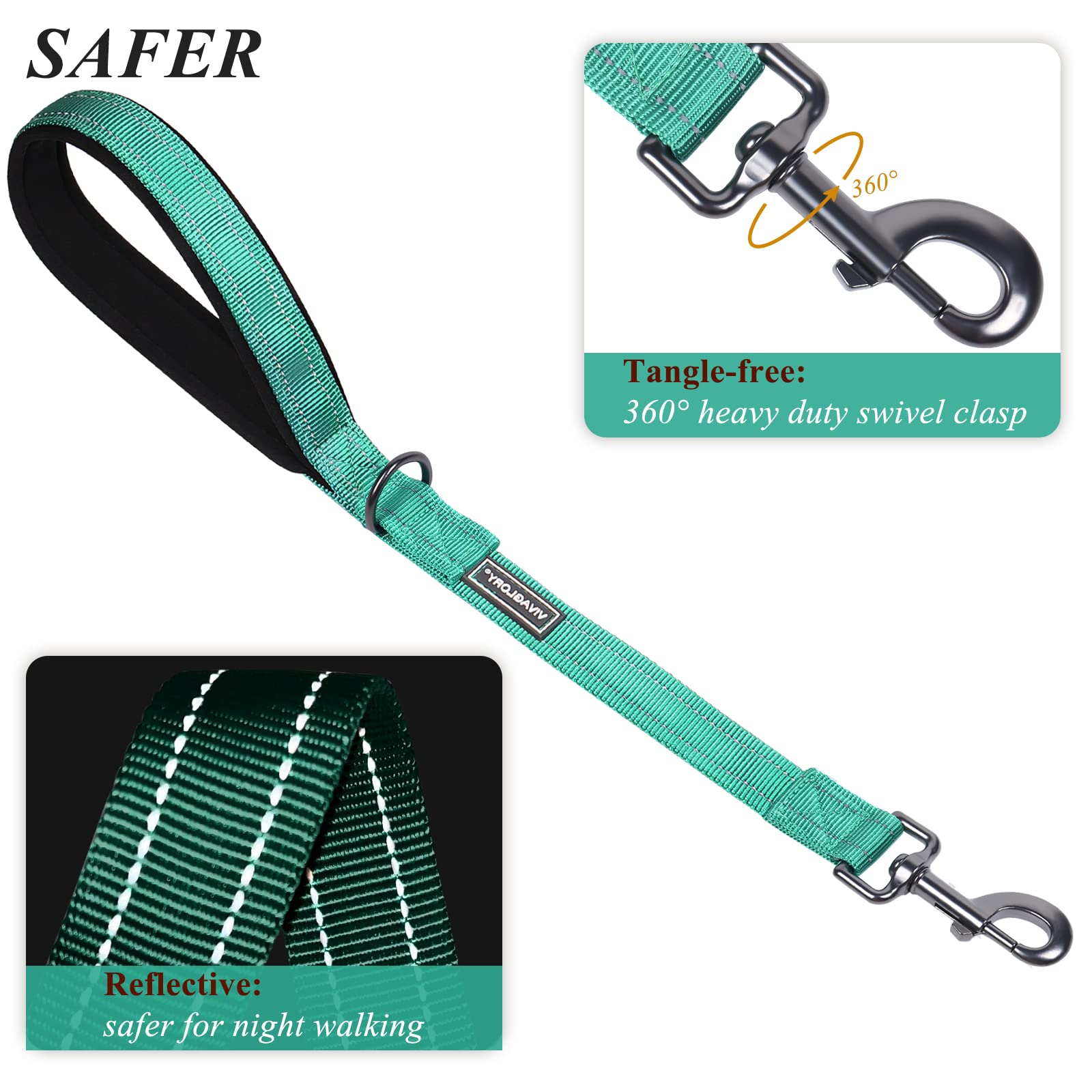 Vivaglory Short Dog Leash For Medium & Large Dogs, 18Inch, Green