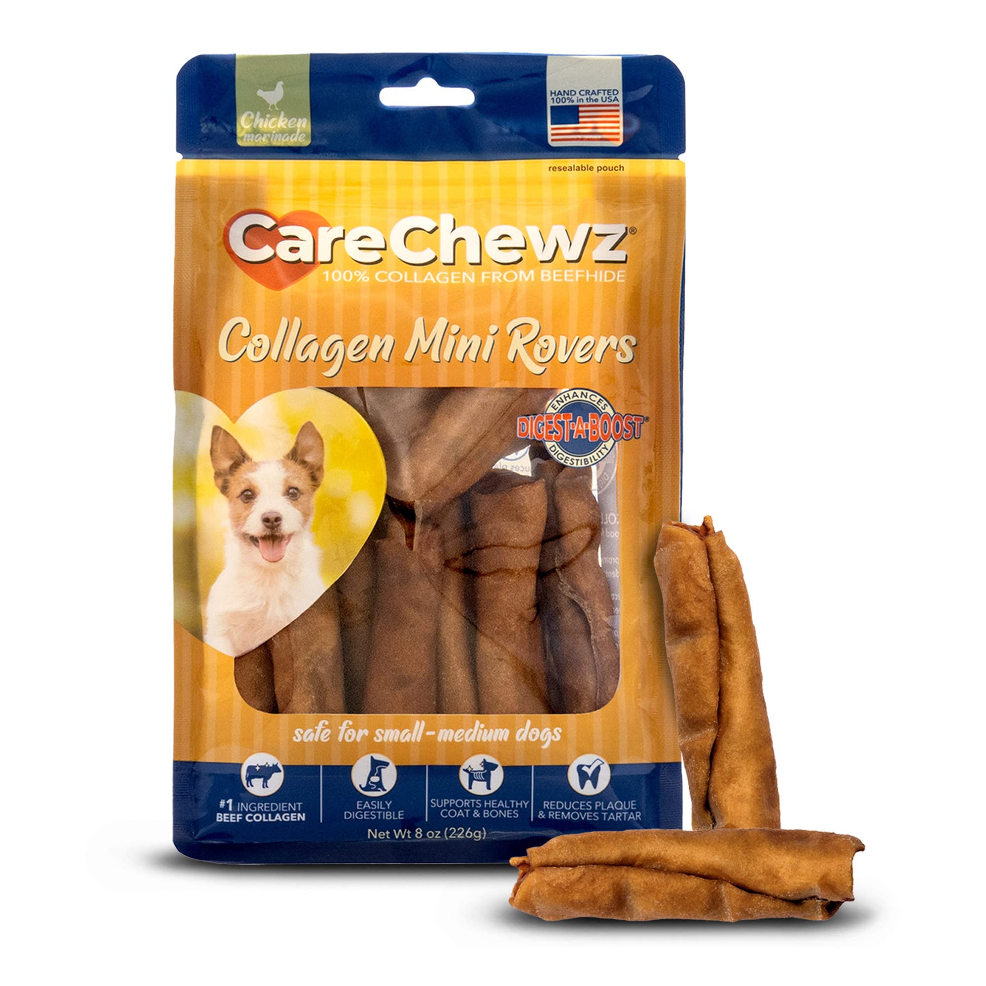 Pet Factory CareChewz Collagen Mini Rovers Dog Chew Treats - Chicken Flavor, 8 oz