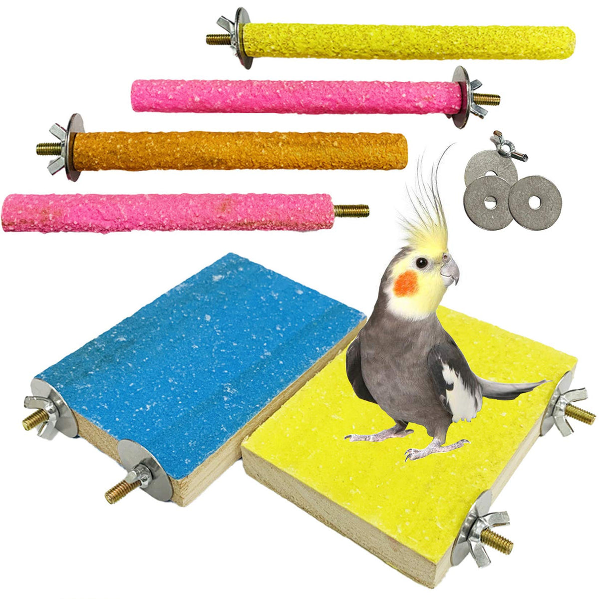 Hamiledyi 6 Pcs Bird Perch Stand Toy Wood Parrot Paw Grinding Stick Perch Stand Platform Parakeet Cage Accessories Exercise Toys For Budgies Cockatiel Conure