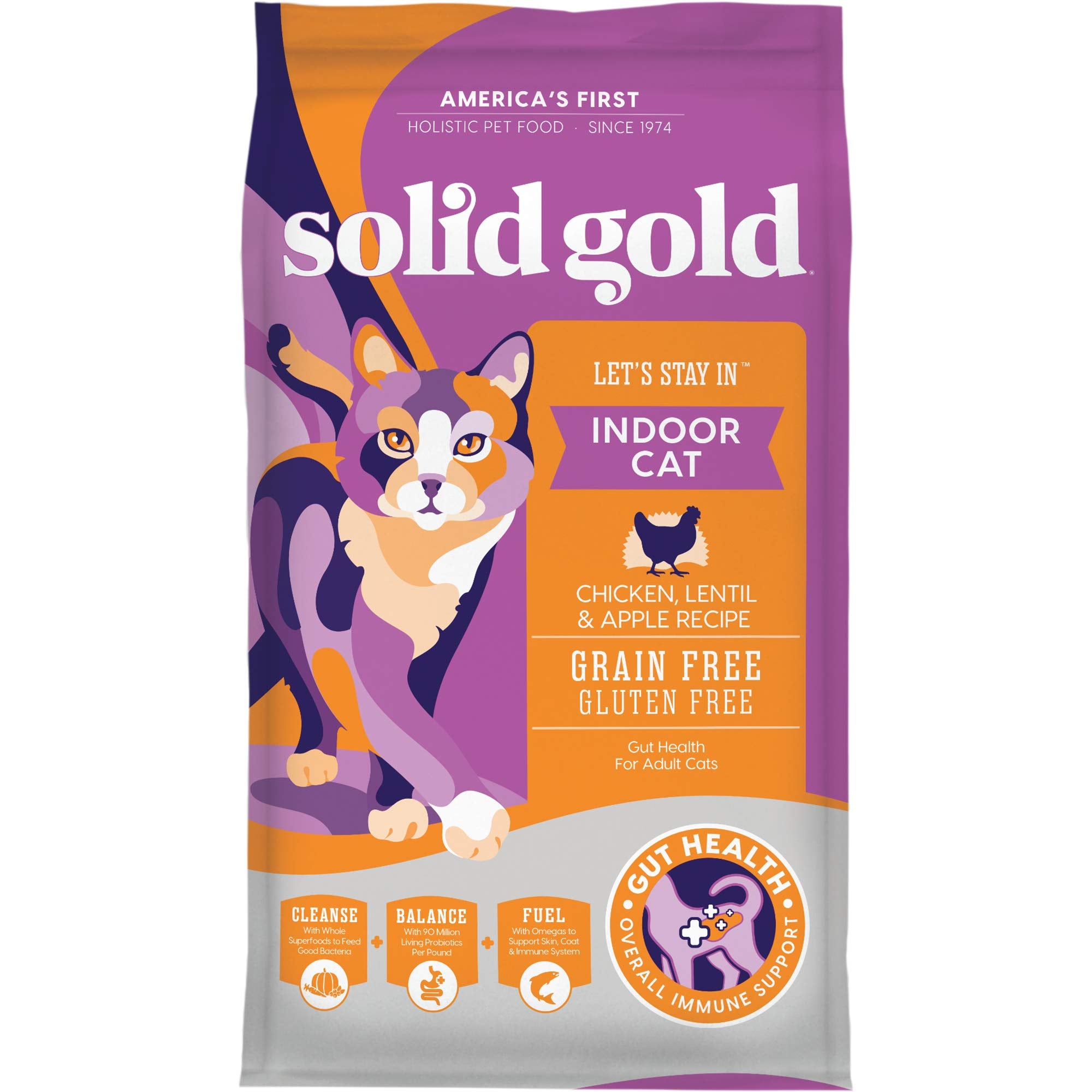 Solid Gold Indoor Dry Cat Food - Grain Free & Gluten Free - Chicken Cat Food Dry Kibble for Indoor Cats w/Probiotics & Fiber for