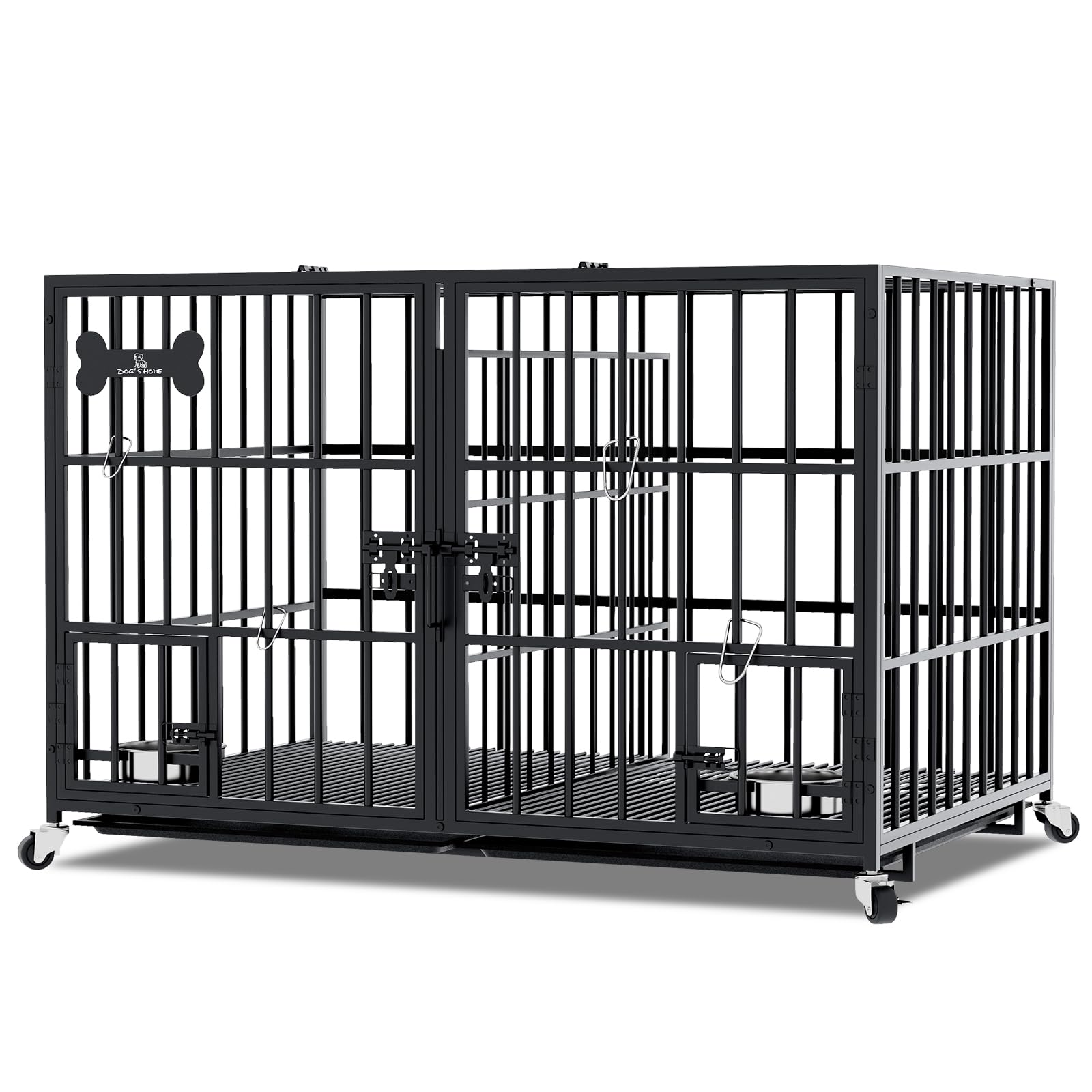 Aboxoo 42/48 Inch Heavy Duty Metal Dog Crate For 2 Dogs/Large Dog,All Metal Open Top Stackable,Dog Kennel Indoor With Wheels,Flo
