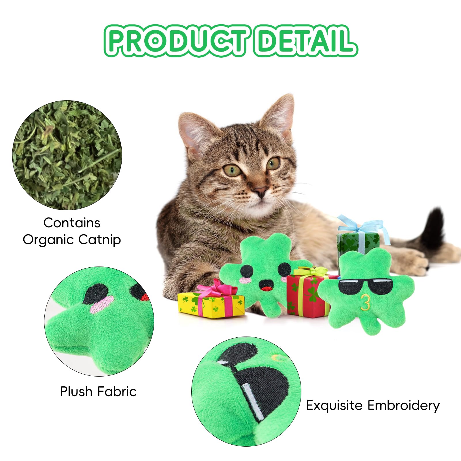 Jocomoni 6Pcs St. Patrick'S Day Shamrock Catnip Toy