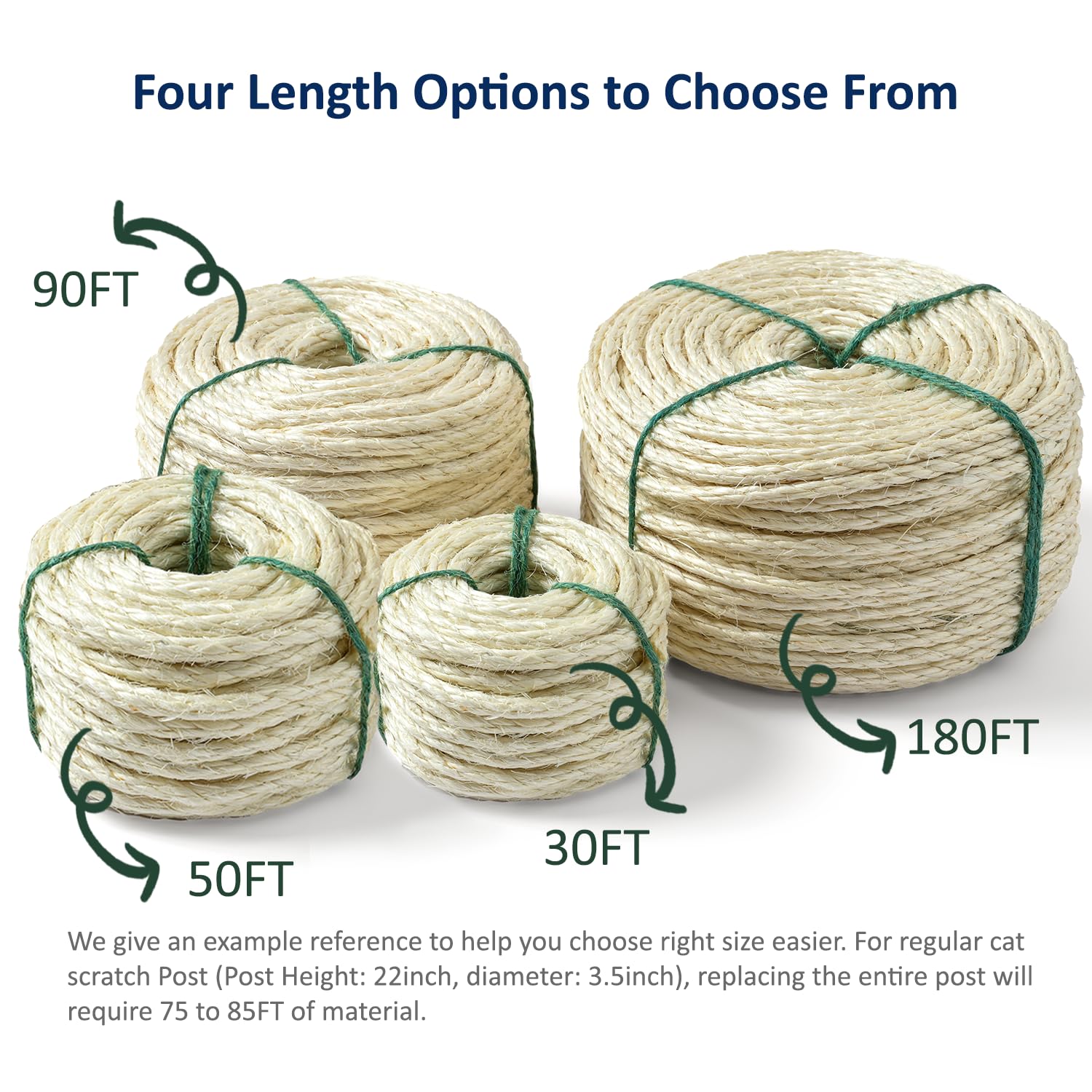 Cat Natural Sisal Rope For Scratching Post Tree Replacement, Hemp Rope For Repairing, Recovering Or Diy Scratcher, White, 90Ft