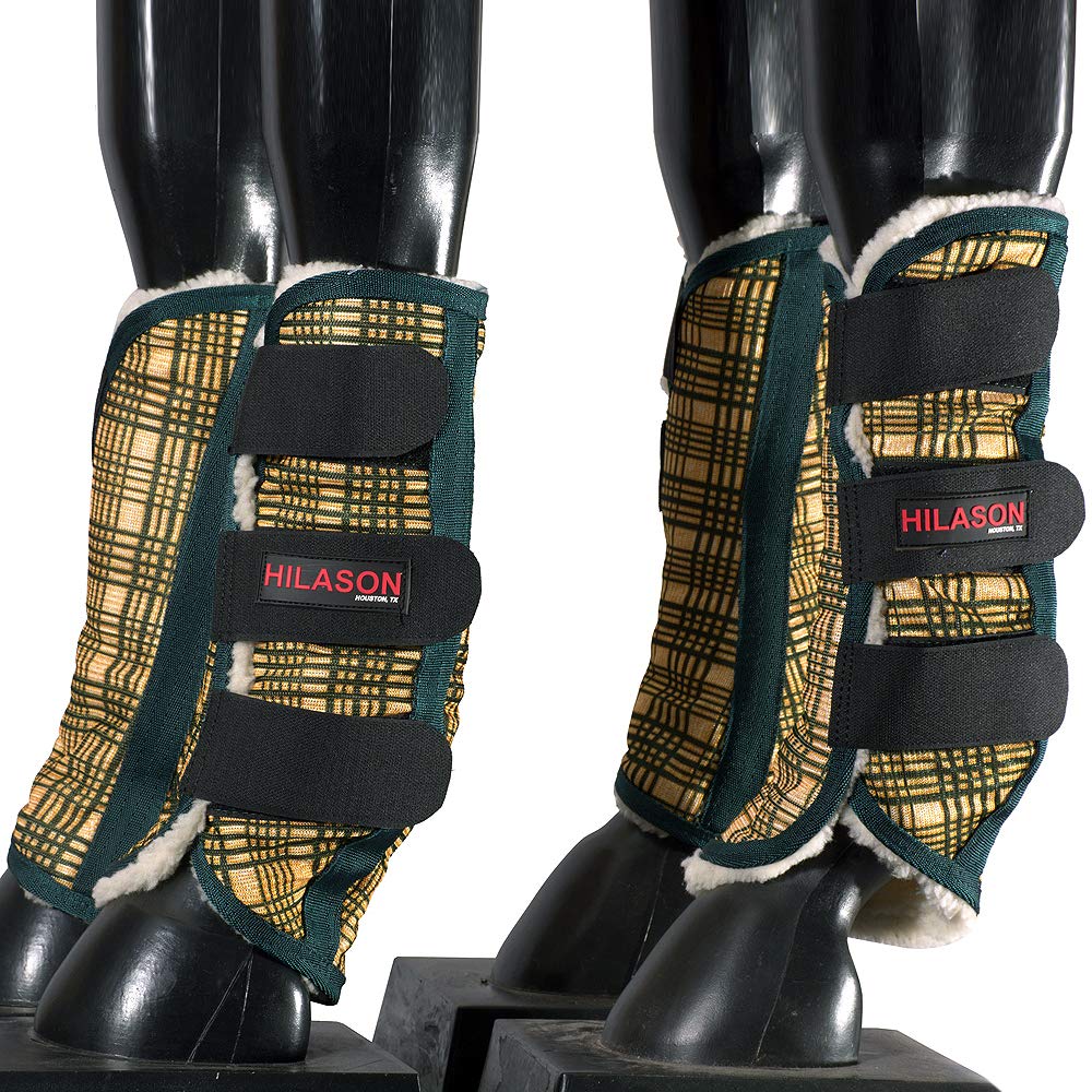HILASON X Large Horse Fly Boots Uv Protection Fleece Lined 4 Pack Plaid Leg Boot Shoofly Leggings for Horses Hoof Boot Splint