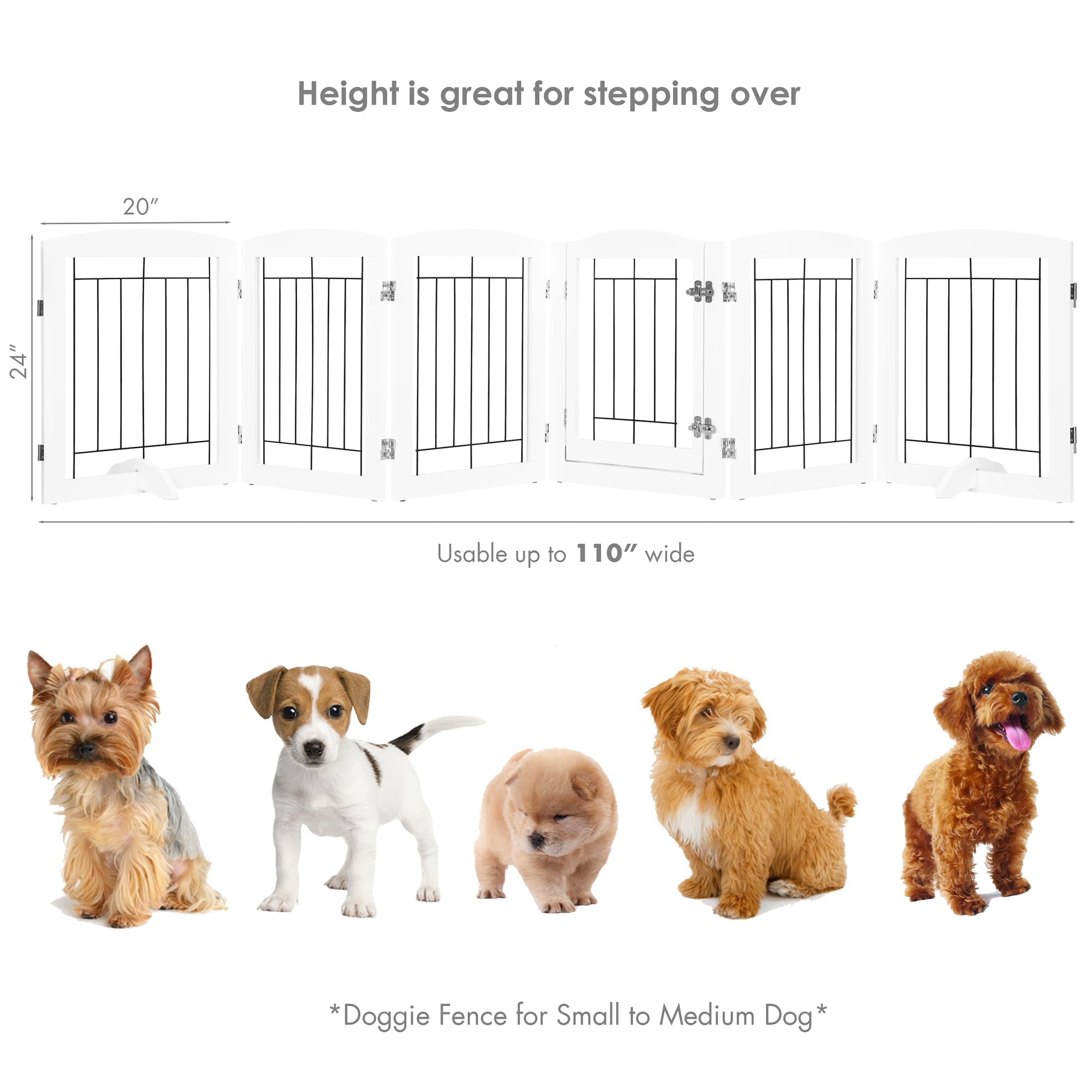 PAWLAND 6 Panels Dog Gate Indoor with Walk Through Door, Foldable FreeStanding Pet Gate for Doorways, Stairs, The Houes, Pet Pup