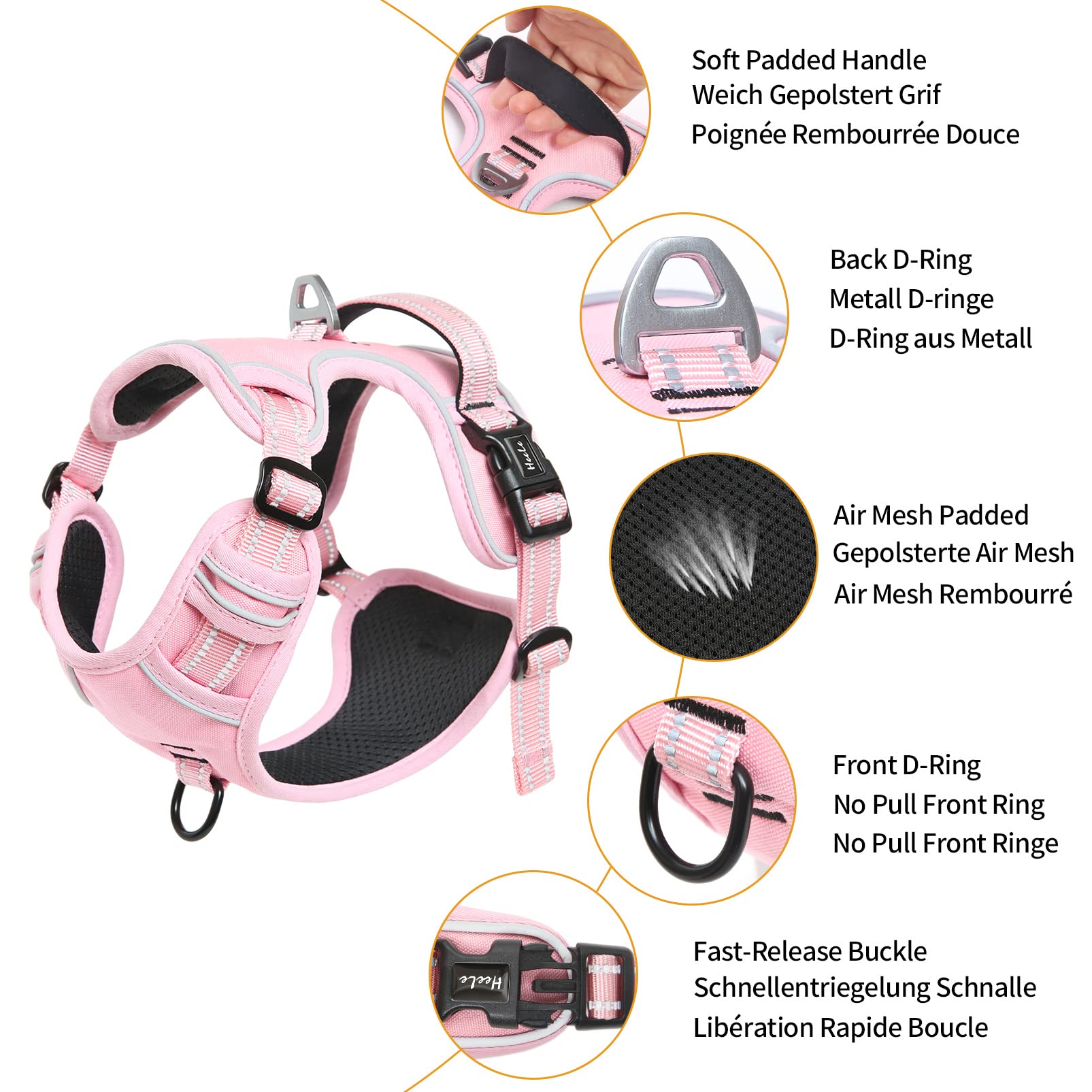Heele Dog Harness Dog Harness Small Dog No Pull Harness With Soft Handle Reflective Harness Adjustable, Pink, Xs