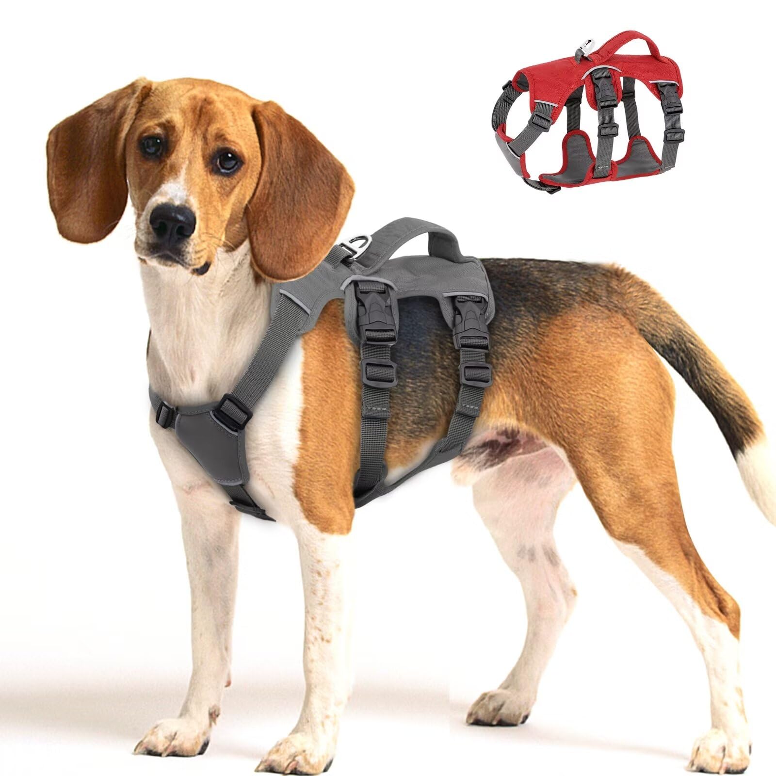 Beirui Escape Proof Dog Harness For Small Medium Large Dogs, Reflective Dog Harness No Pull With Padded Handle, Waterproof Dog Harness For Daily Walking Training (Gray,Chest 13-27'')