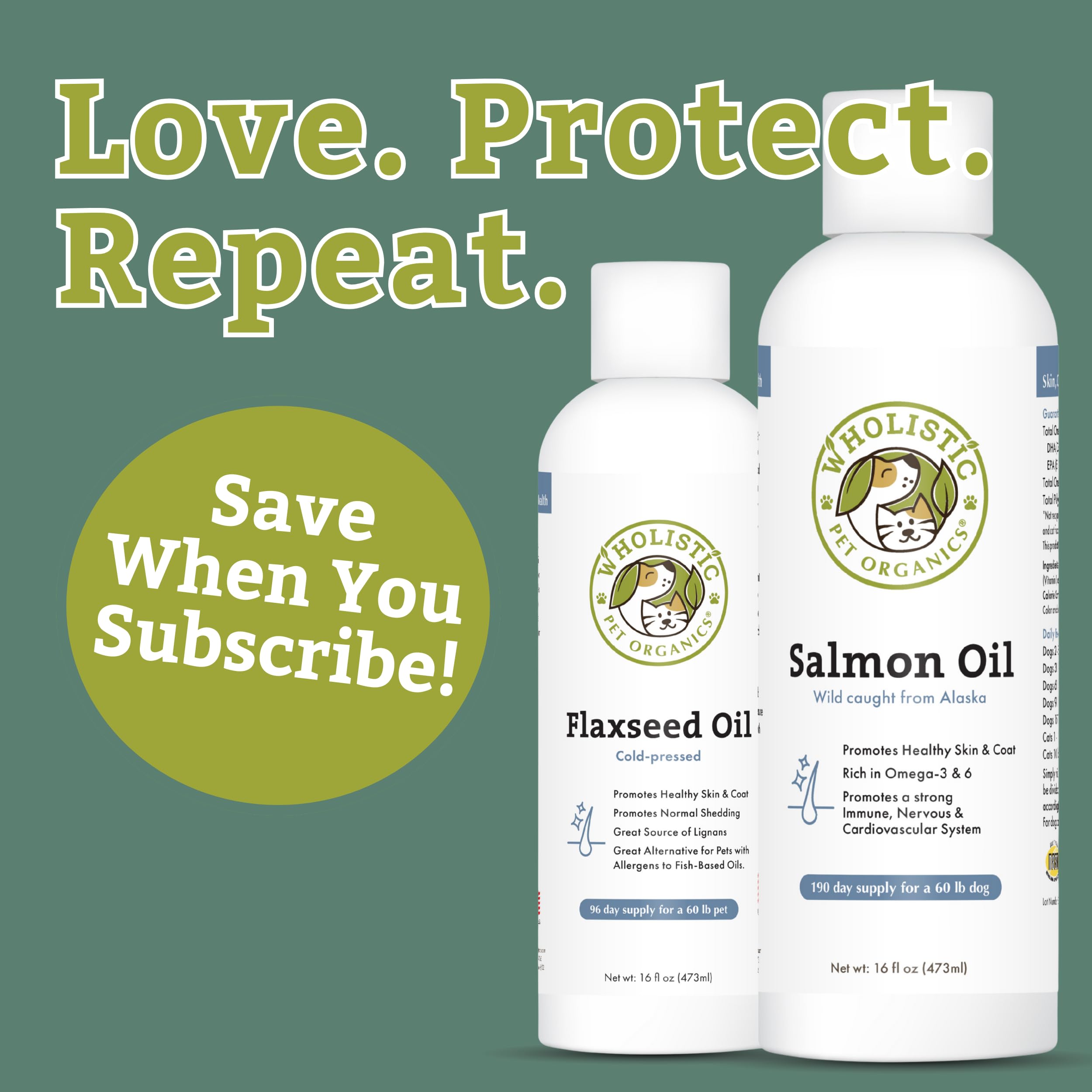 Wholistic Pet Organics Salmon Oil: Deep Sea Wild Alaskan Salmon Oil for Dogs - Omega 3 Dog Fish Oil with EPA and DHA for Skin, C