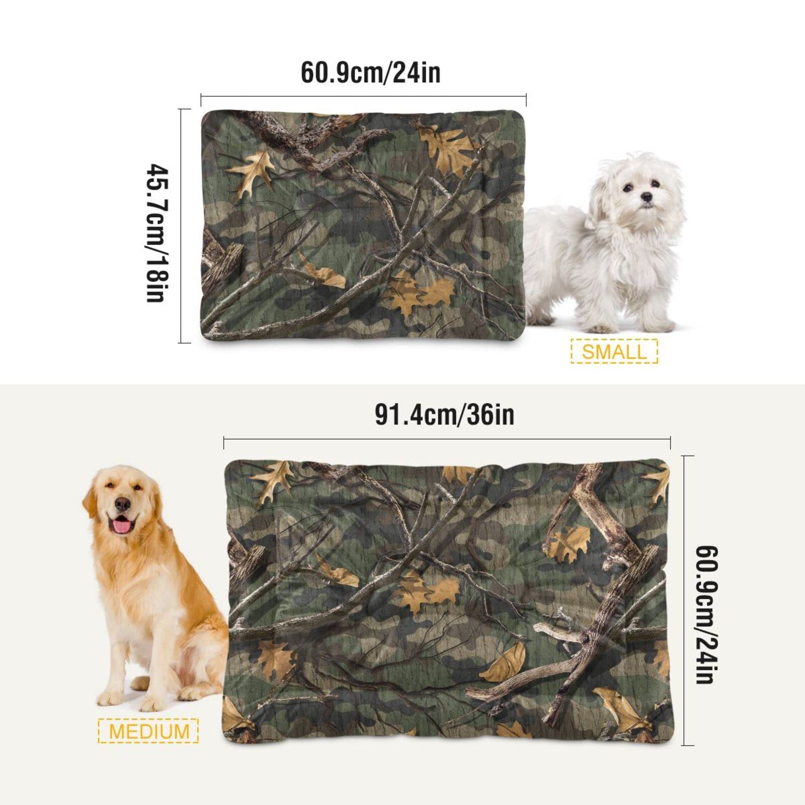 Emelivor Woods Camouflage Dog Cat Bed Washable Crate Pet Bed Anti-Slip Comfortable Breathable Crate Kennel Pad For Indoor Small
