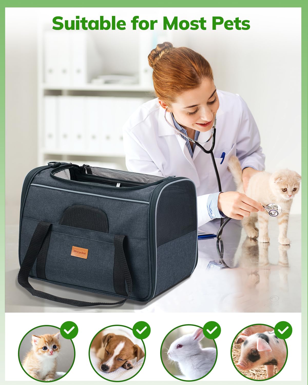 Morpilot Large Cat Carrier - Soft Sided Cat Carrier Large For Big Medium Cats And Puppy Up To 20Lbs, Pet Carrier With Safety Zippers, Foldable Bowl, Pet Travel Carrier Bag - Dark Gray Large