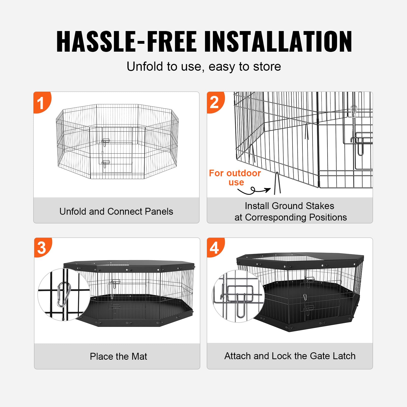 VEVOR Dog Playpen, 8 Panels Foldable Metal Dog Exercise Pen with Top Cover and Bottom Pad, 24 H Pet Fence Puppy Crate Kennel, In