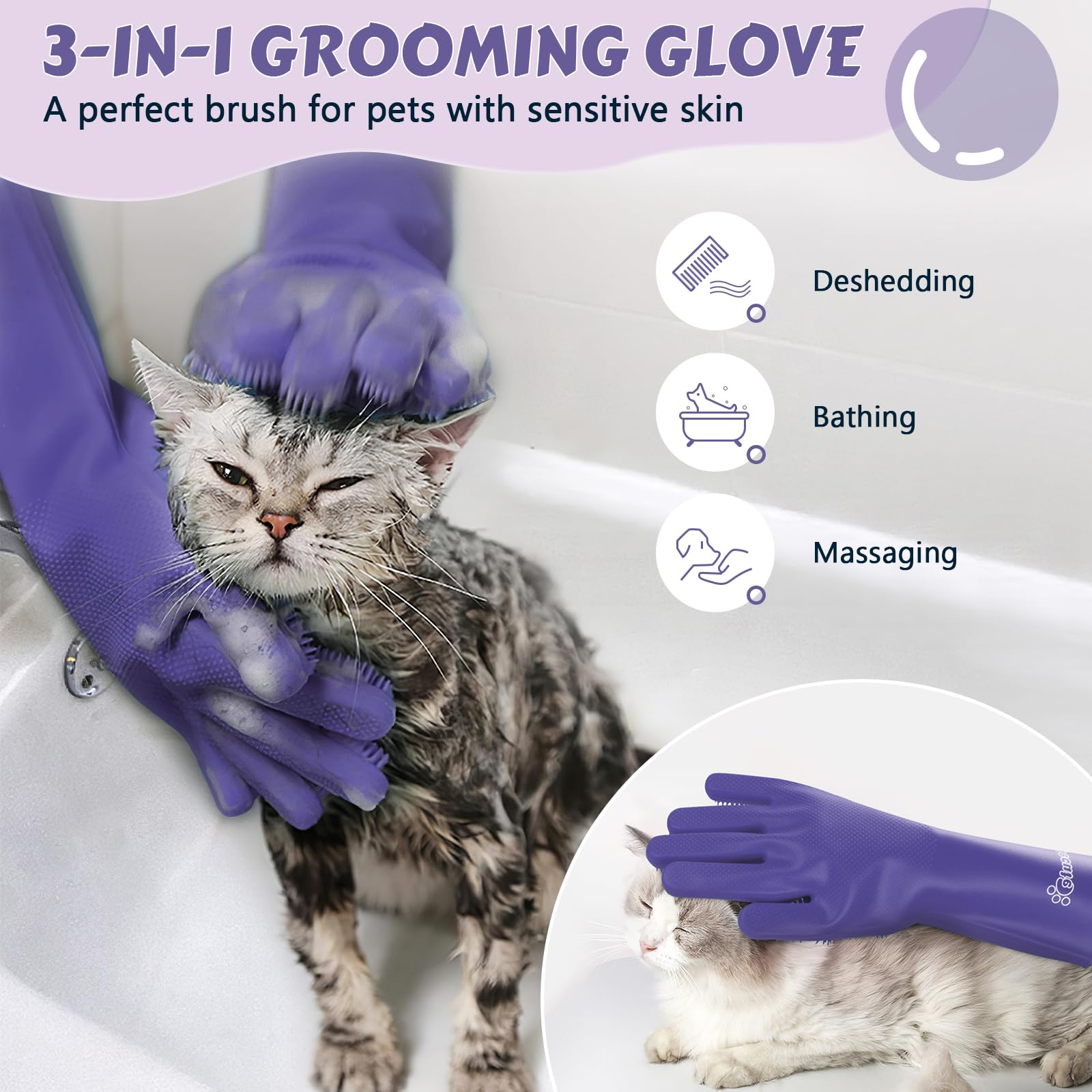 Pecute Heat Resistant Silicone Grooming Gloves With High-Density Teeth And Enhanced Five Finger Design For Bathing And Massaging