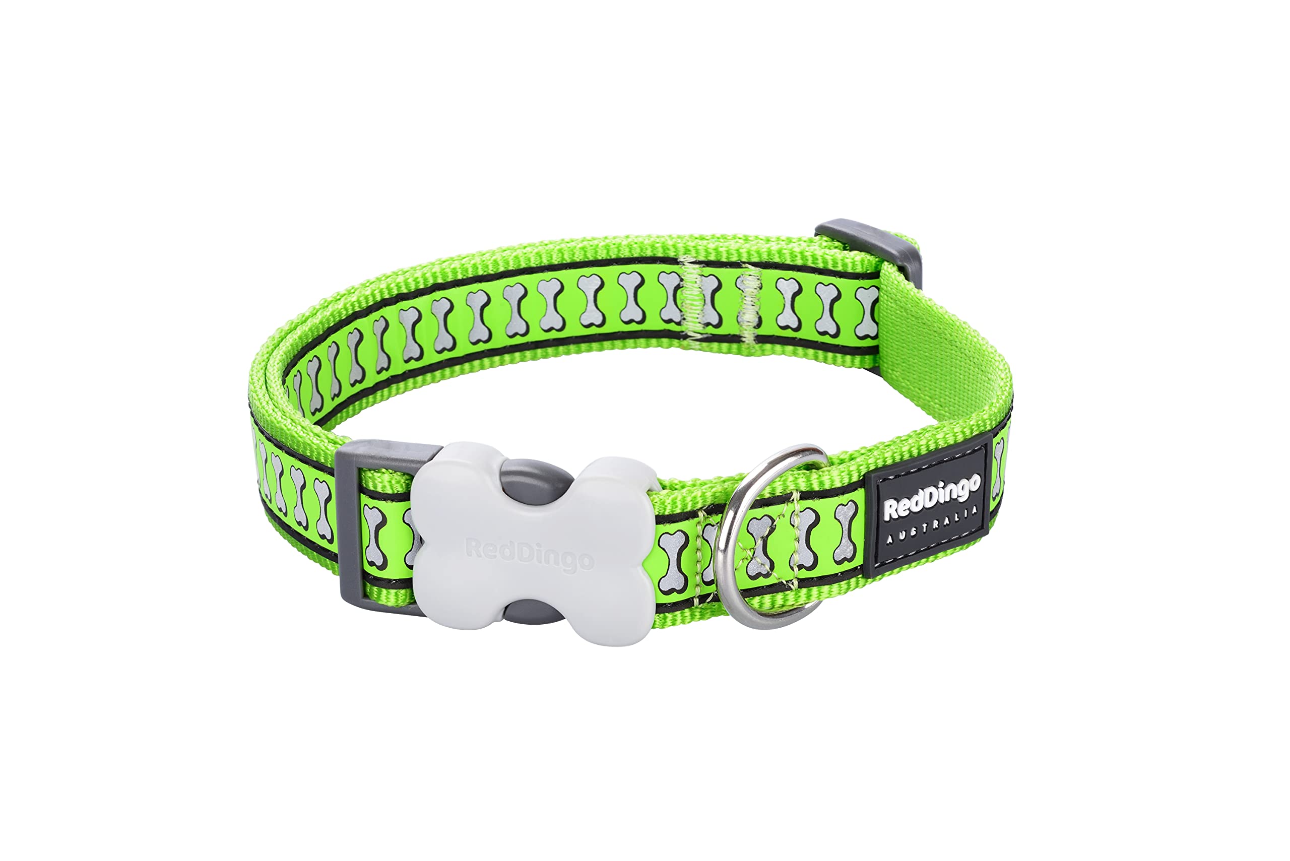 Red Dingo Reflective Lime Green Dog Collar, Medium/Large/20mm
