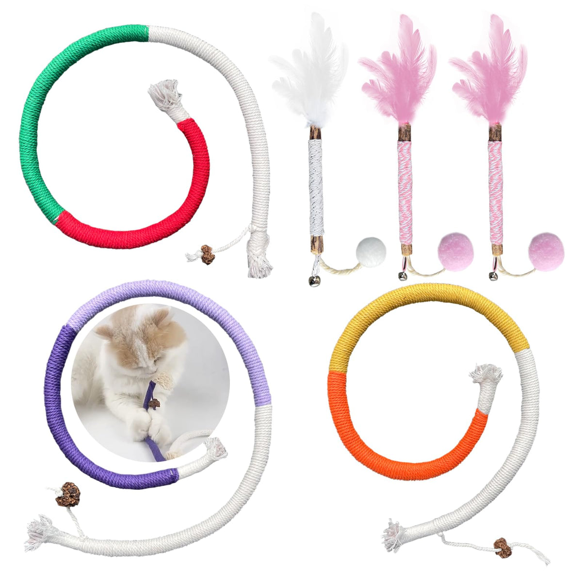 Acceleah Cat Worm Toy Refills Cats Teaser Toys Wand Replacement,Cat Worms And Dragonfly Refill,Cat Wand Toy Assorted Teaser Refi