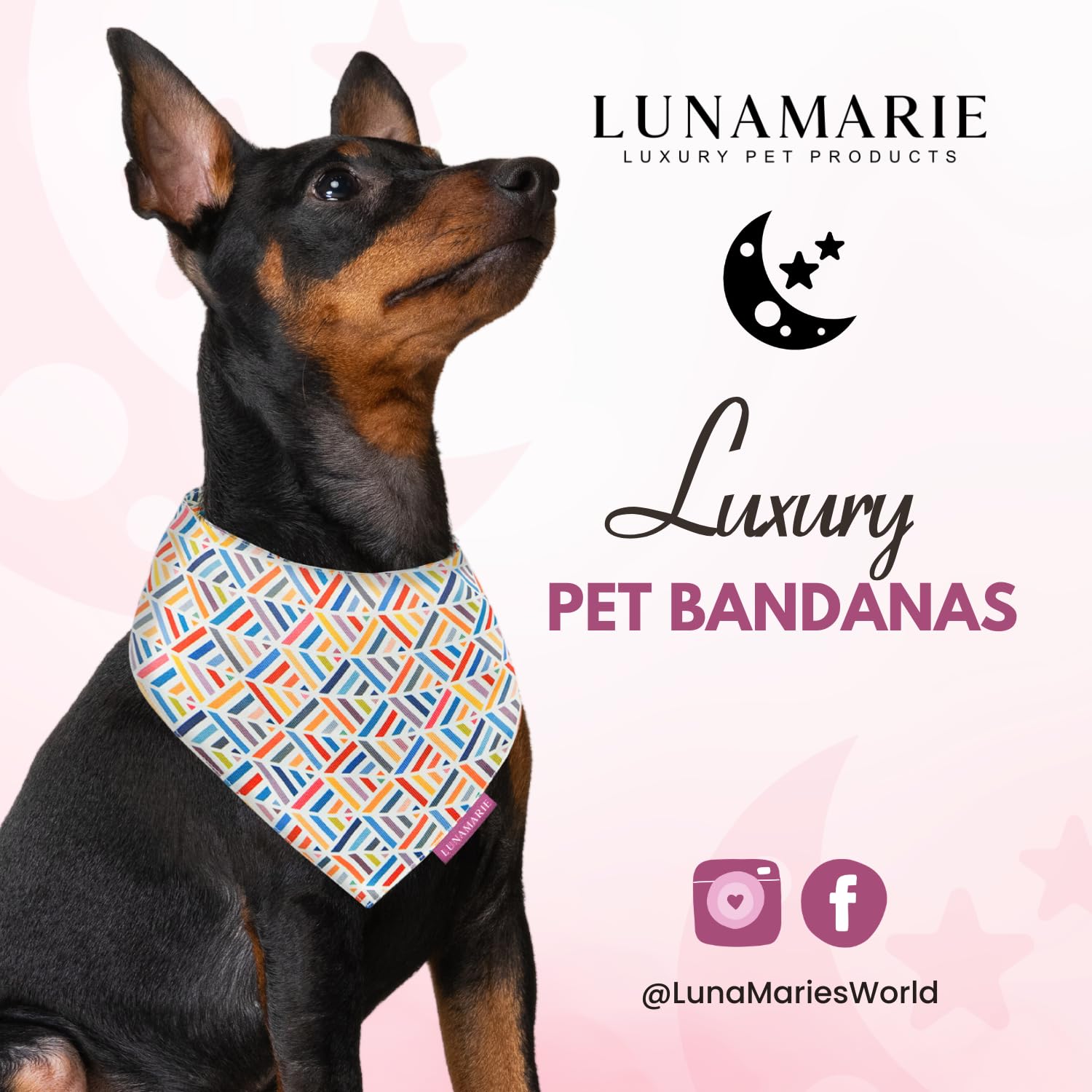 Lunamarie - Luxury Pet Birthday Bandanas -Premium & Silky Poly Fabric | 100% Handmade | Custom Shape Dual Layered (Xena, Medium)
