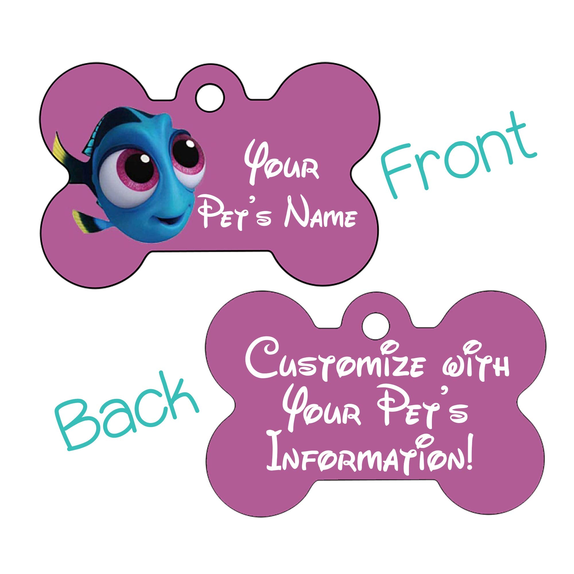 Double Sided Pet Id Tags For Dogs & Cats Personalized For Your Pet (Baby Dory, Bone Shaped)