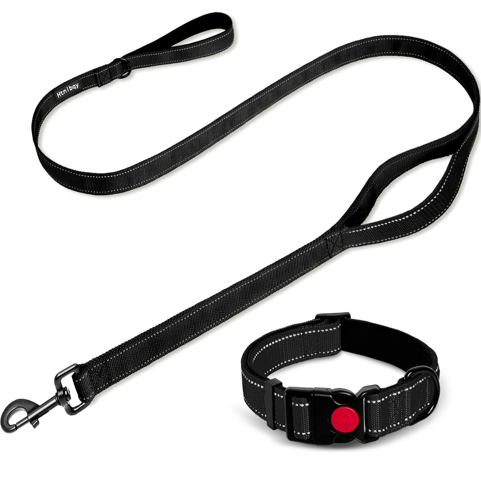 Heavy Duty Dog Leash For Large Dogs - Double-Sided Reflective, 6Ft With Padded Handle, Nylon Reinforced Reflective Buckle Collar