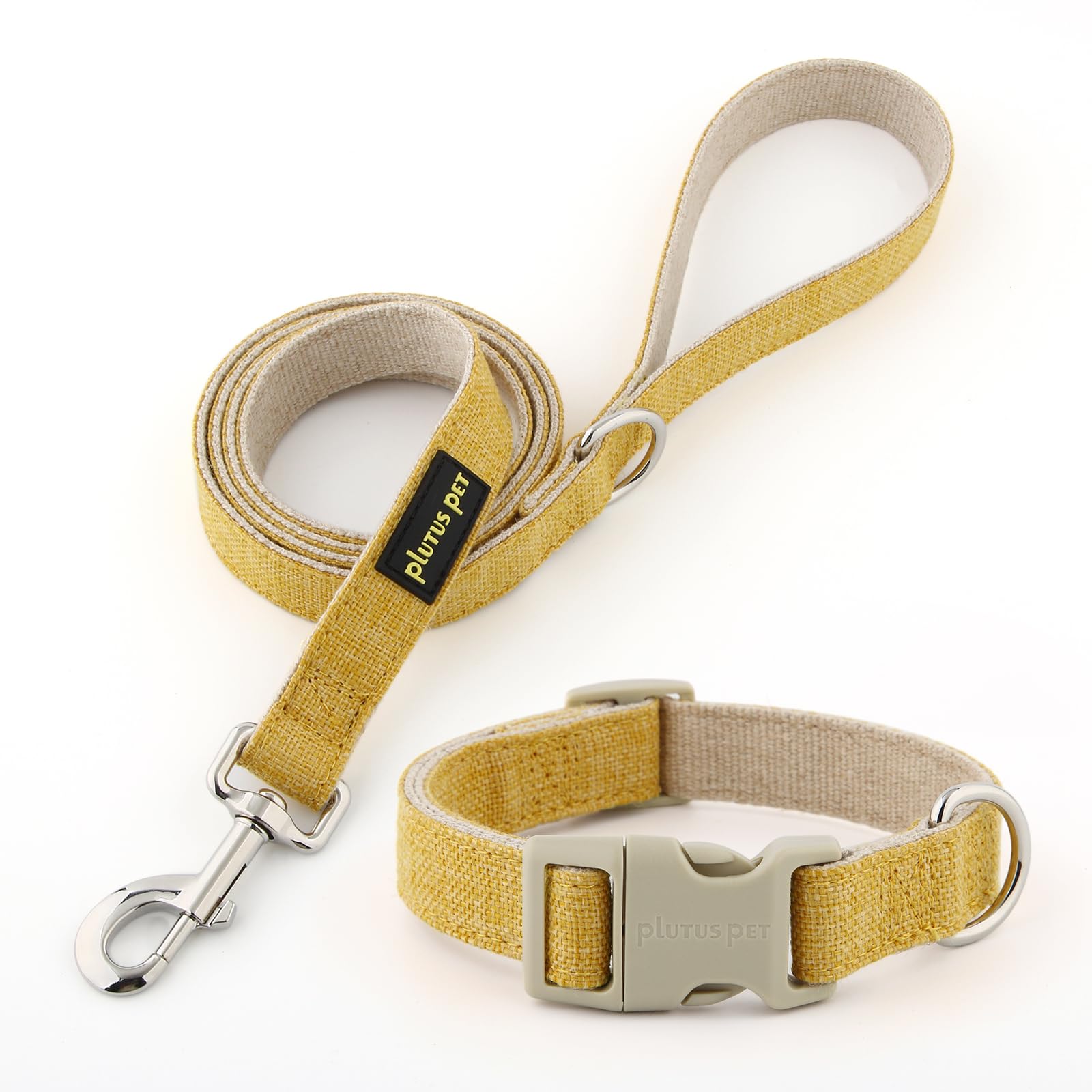 Plutus Pet Cotton Hemp Dog Collar And Leash Set, Adjustable Collar For Small, Medium, And Large Dogs, Heavy Duty And Soft On Ski