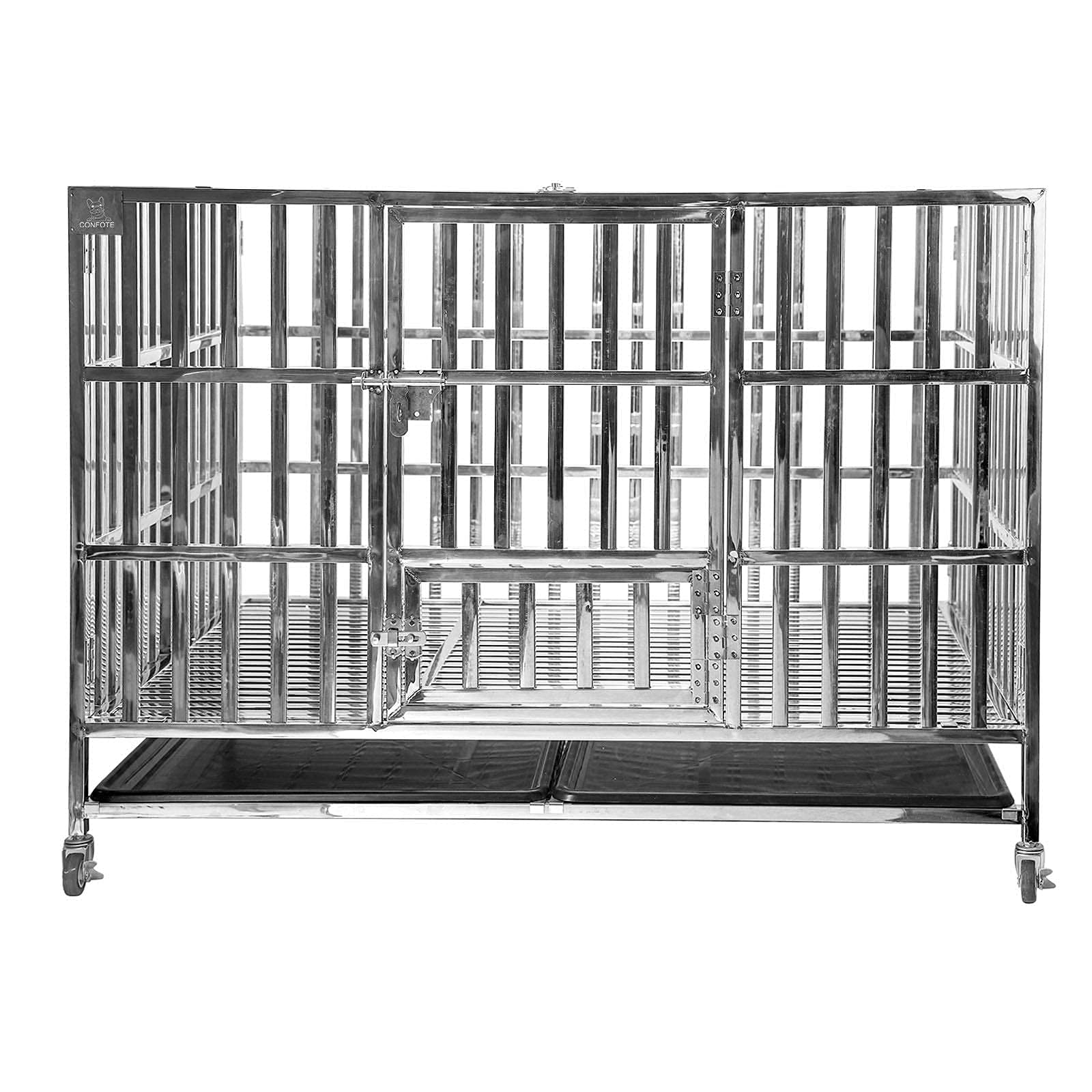 Confote 48' Heavy Duty Stainless Steel Dog Cage Kennel Crate And Playpen For Training Large Dog Indoor Outdoor With Double Door
