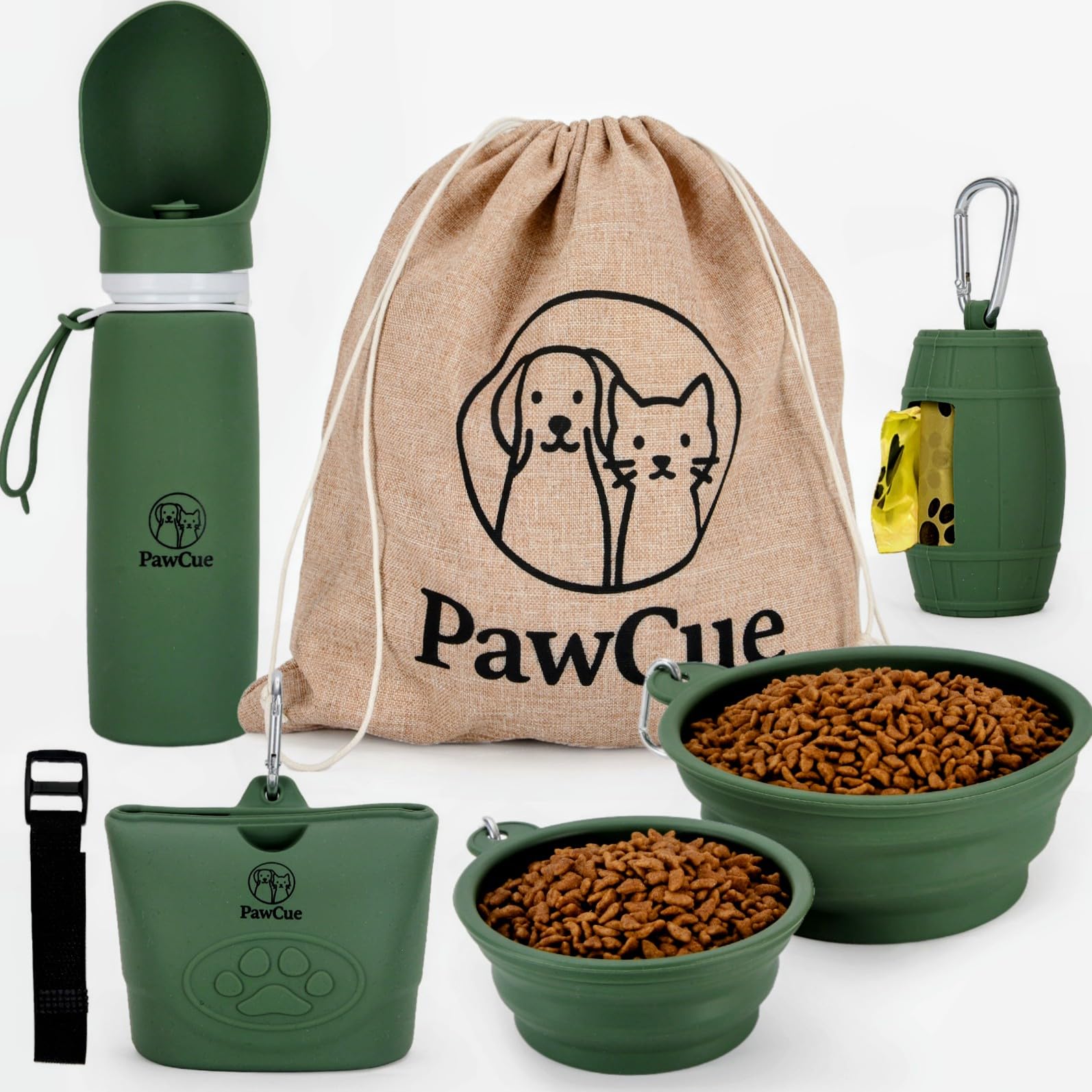 Dog Travel Kit 7-in-1 - Collapsible Bowls, Water Bottle, Treat Pouch, Waste Bag Holder, Strap & Carry Bag - Portable Pet Travel 