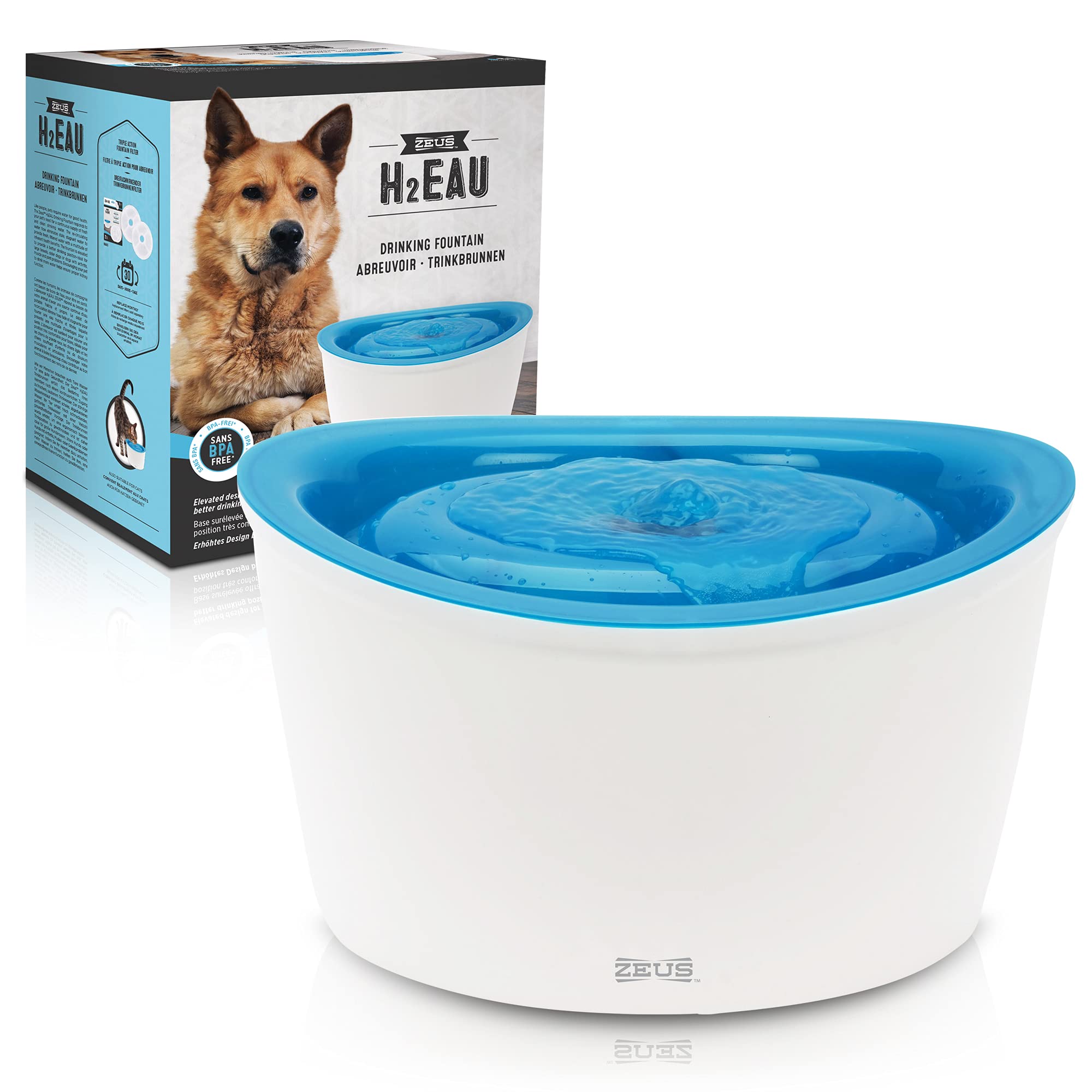 Zeus Fresh & Clear Elevated Dog and Cat Water Dispenser, Large Drinking Water Fountain with Purifying Filter, 6L Capacity, 1 Cou