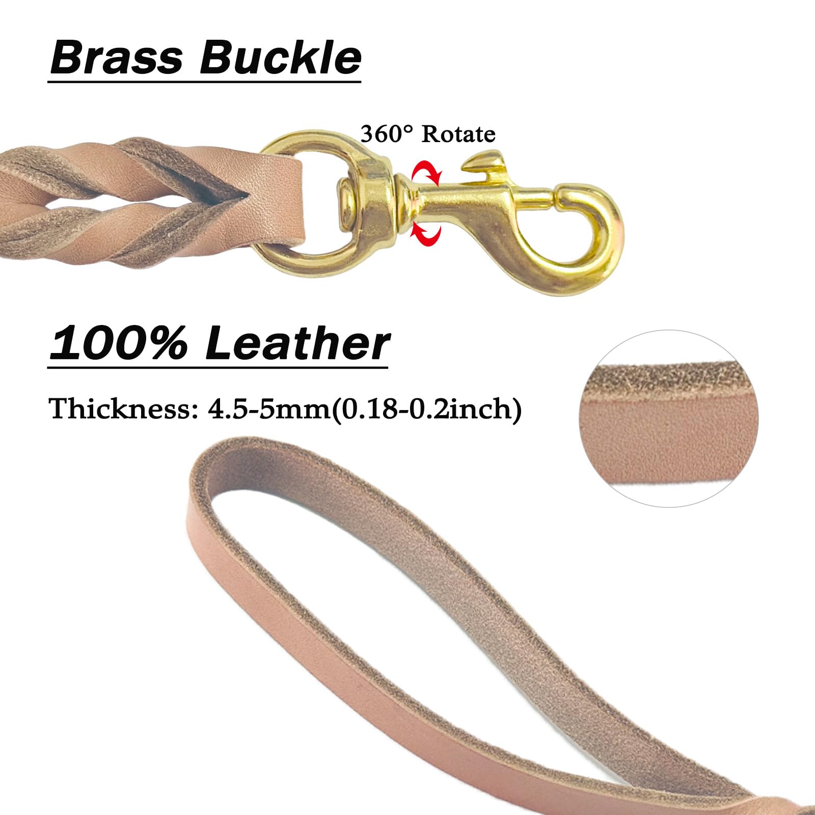 Guiding Star Leather Dog Leash 8ft, Dog Leashes for Large Dogs Heavy Duty, Soft Braided Handmade Leather Training Leash for Medi
